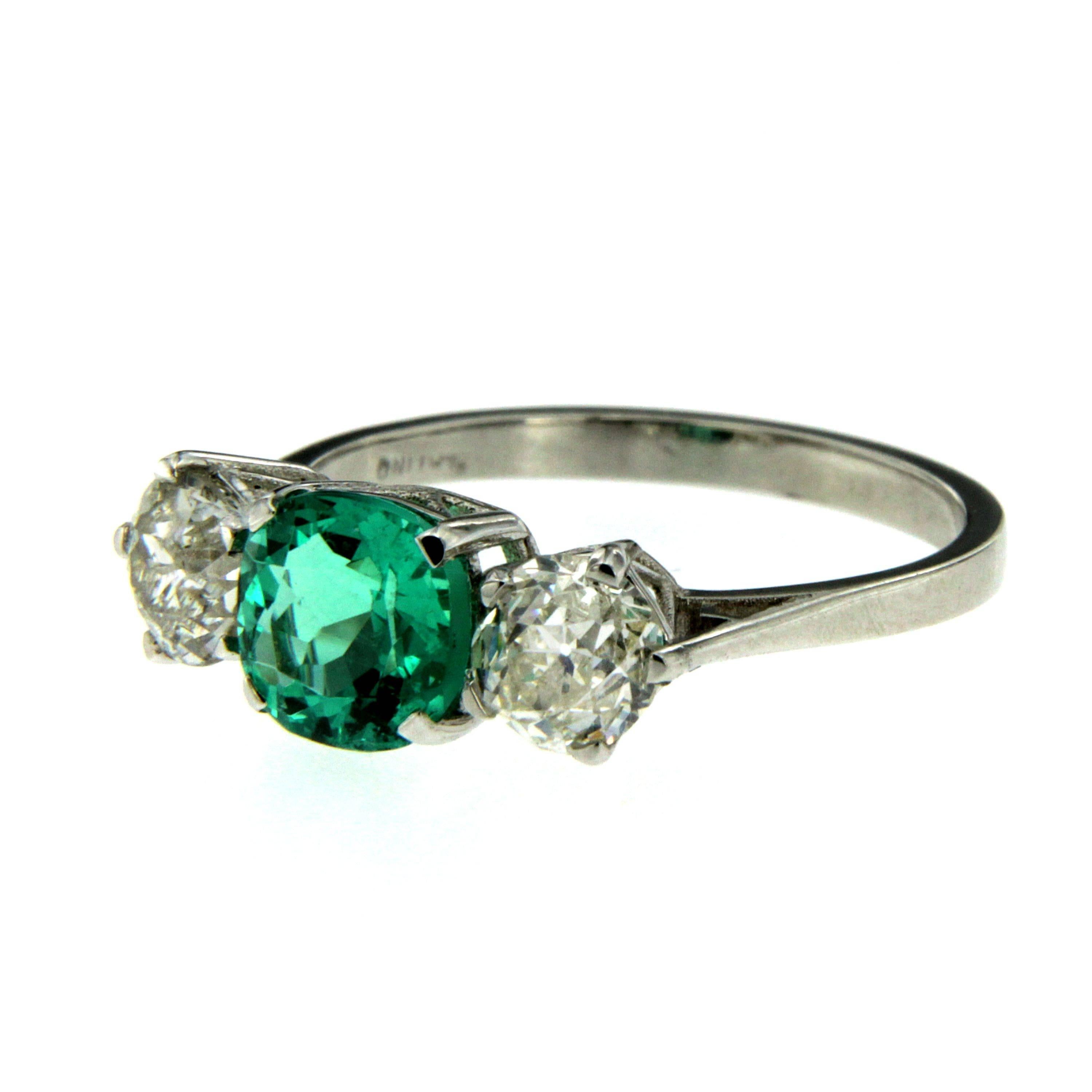 Art Deco Natural Unenhanced Colombian emerald and diamond Platinum ring, circa 1930.