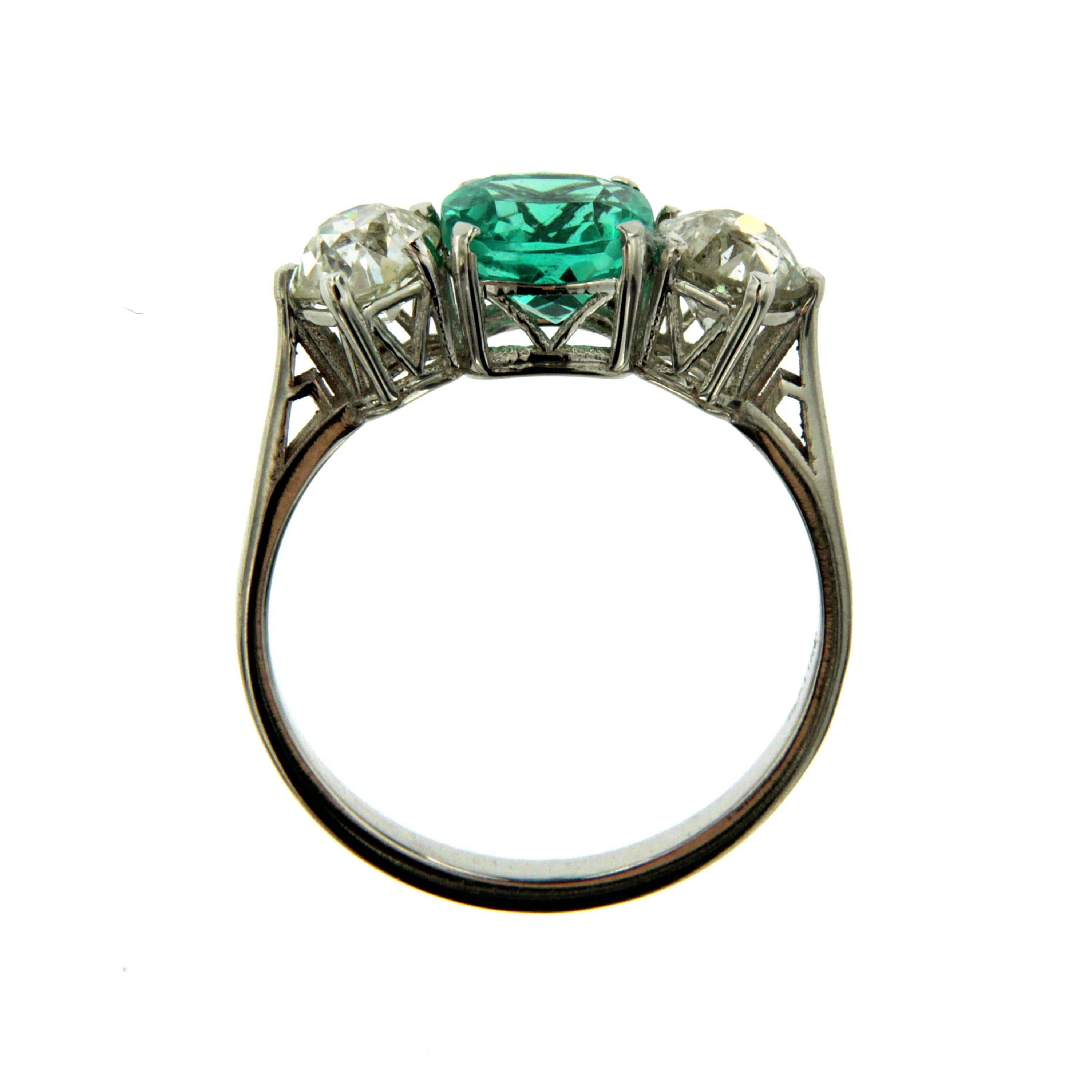 Natural Unenhanced Colombian emerald and diamond Platinum ring, circa 1930. 1