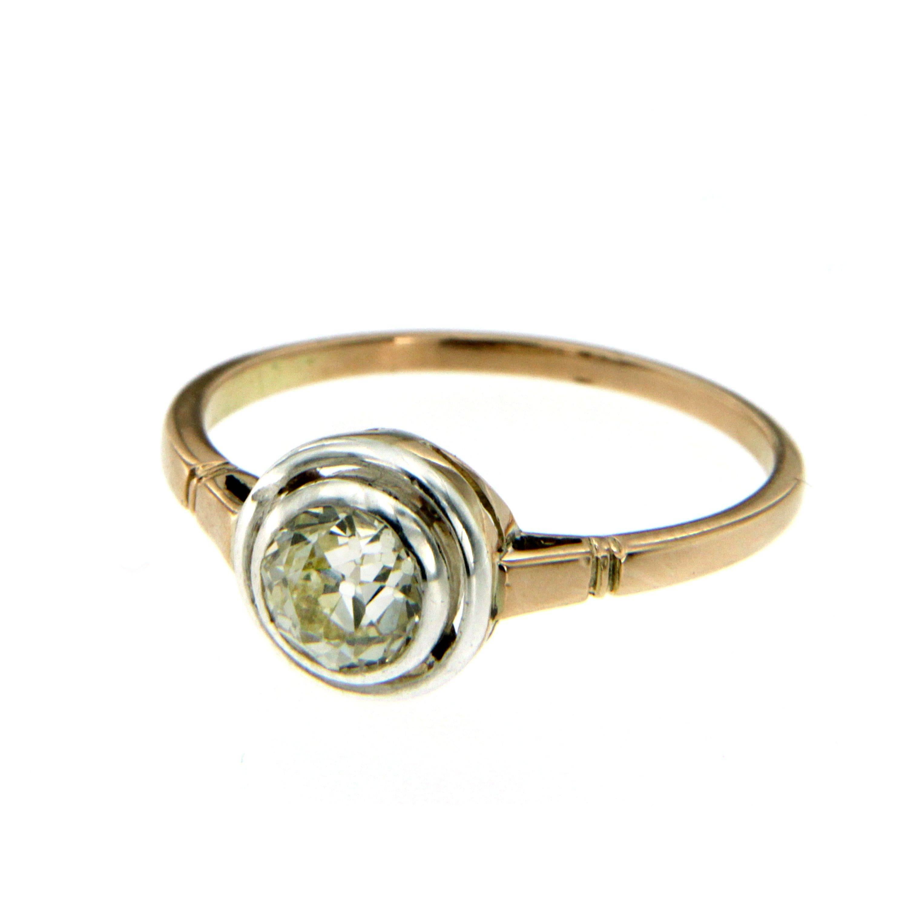 A gorgeous Edwardian solitaire ring modelled in 12k Gold and set with 1 ct eurpoean cut diamond. Circa 1910

CONDITION: Pre-Owned - Good
METAL: 12k Gold
GEM STONE: Diamond 1 carats 
DESIGN ERA: Edwardian
RING SIZE: US 7/7.5 - IT 15 - FR 55 -
