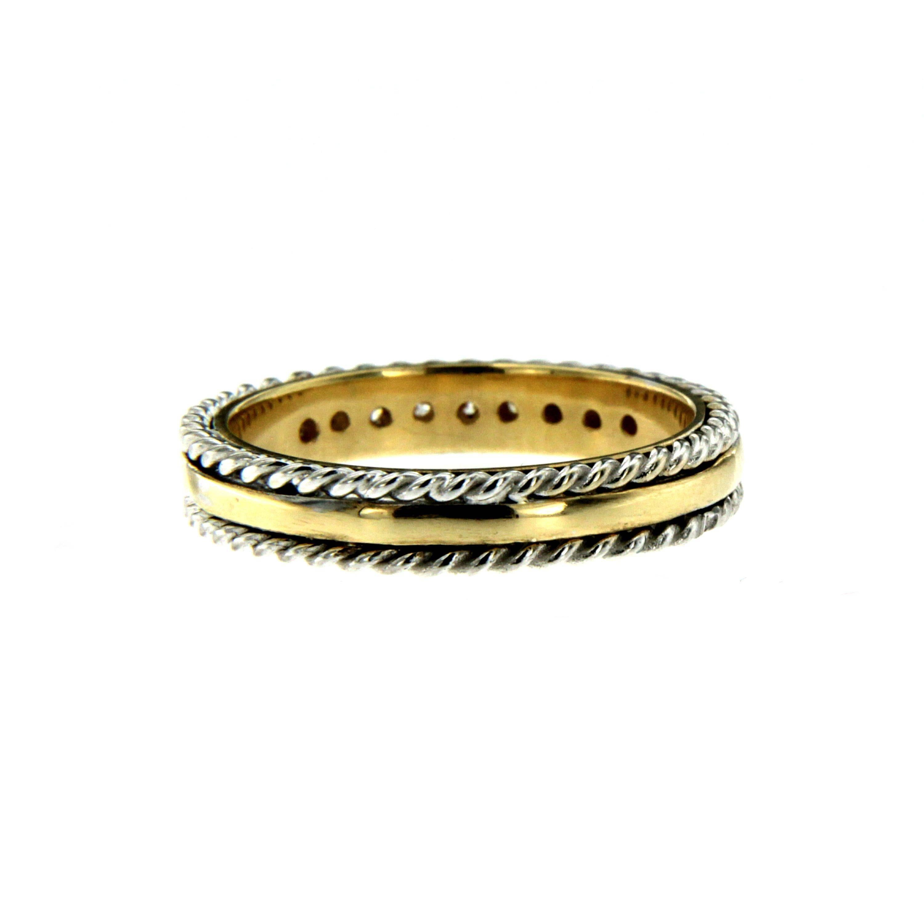 Contemporary Rope Design Diamond Gold Band Ring