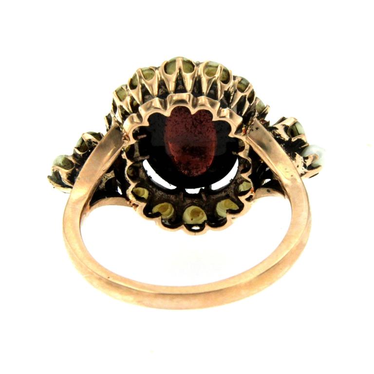 Victorian Garnet Bashra Pearl Gold Ring at 1stDibs