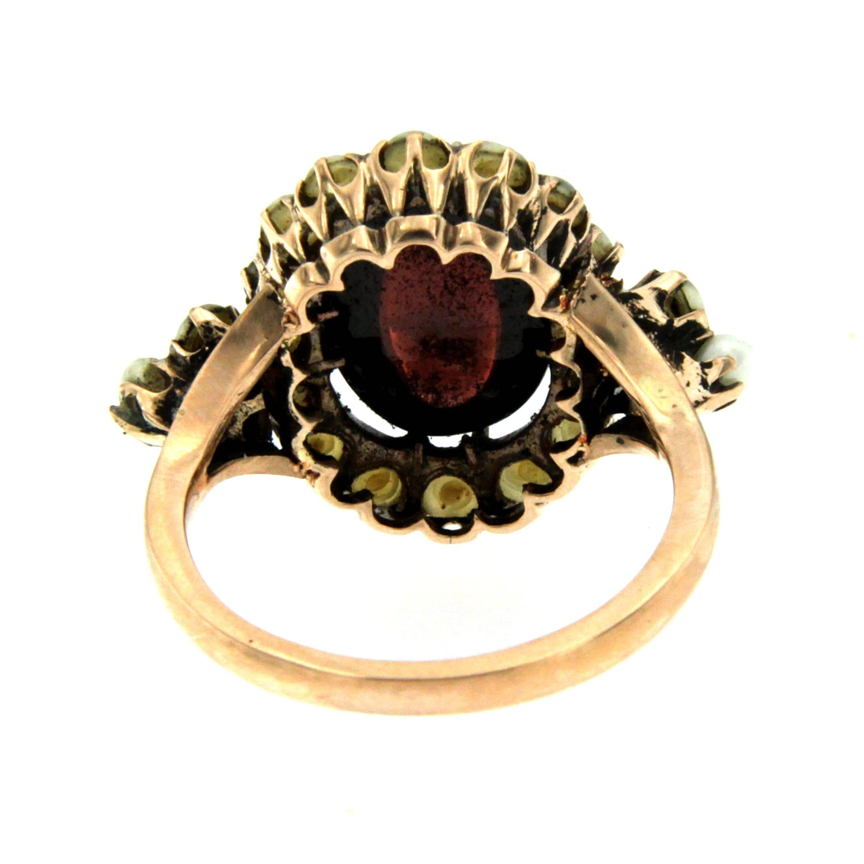 Victorian Garnet Bashra Pearl Gold Ring 1