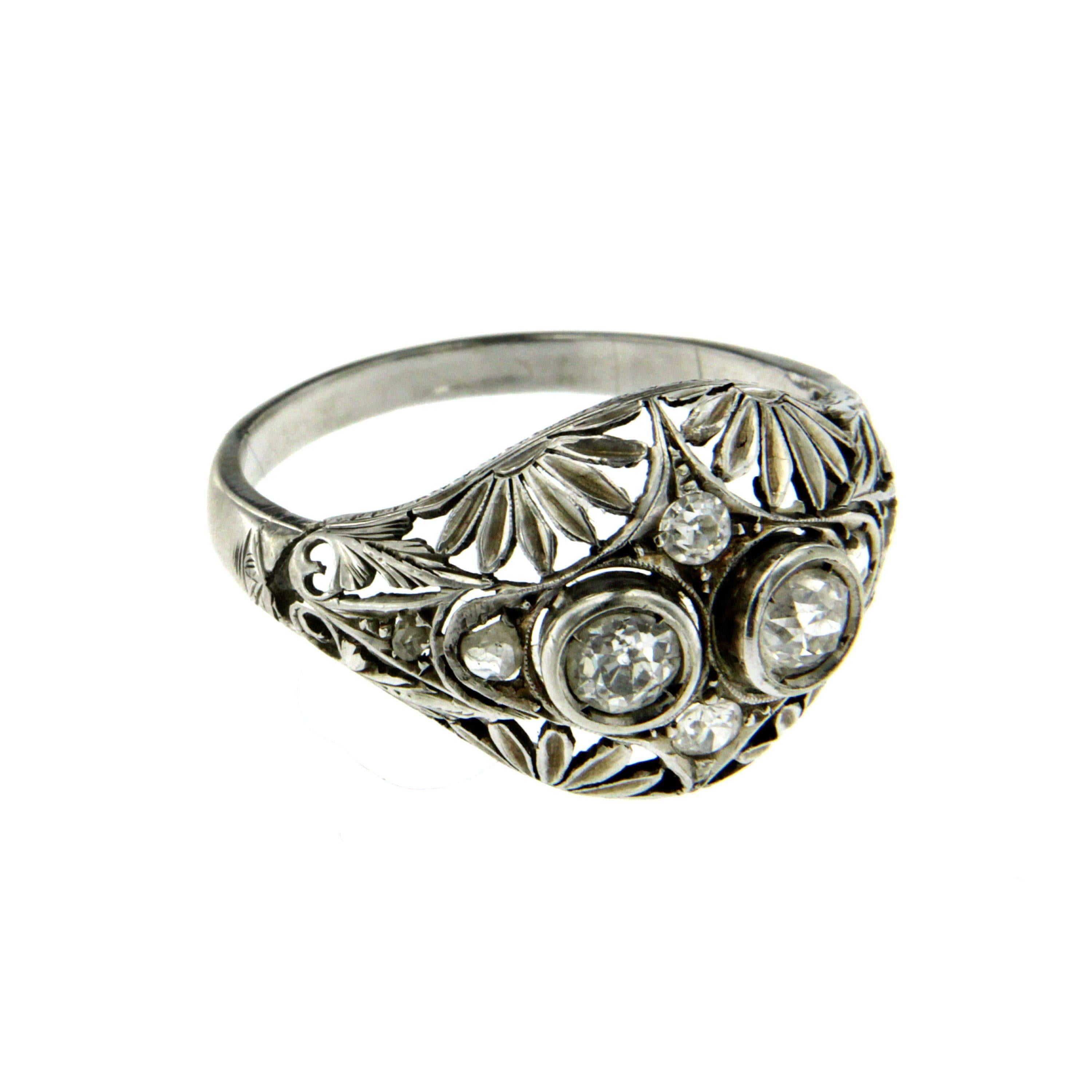 Women's Victorian Diamond Filigree Gold Ring