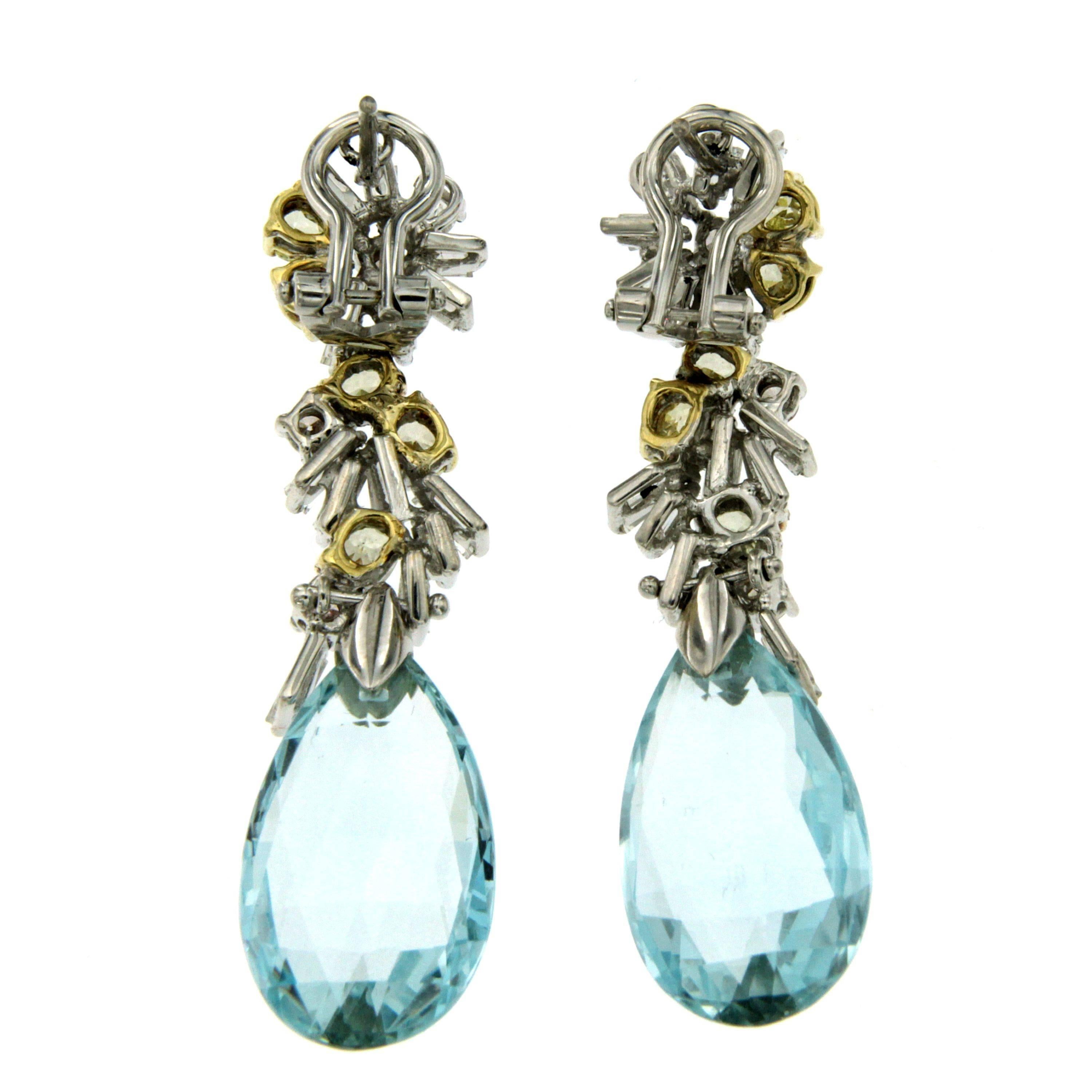 8 Carat Aquamarine Fancy Diamonds Gold Earrings In Excellent Condition In Napoli, Italy