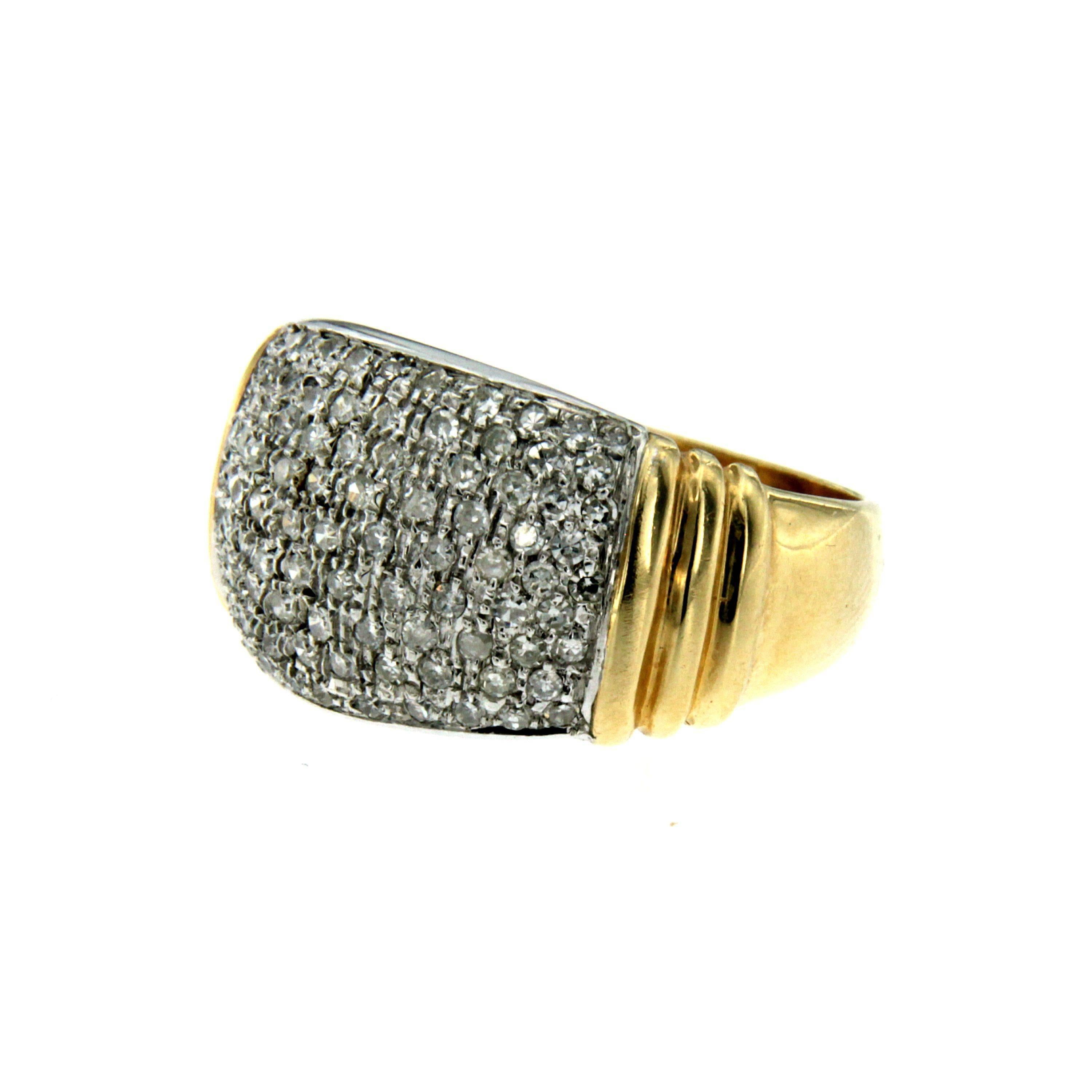 Retro 1.00 Carat Pave Diamonds Gold Ring In Excellent Condition In Napoli, Italy