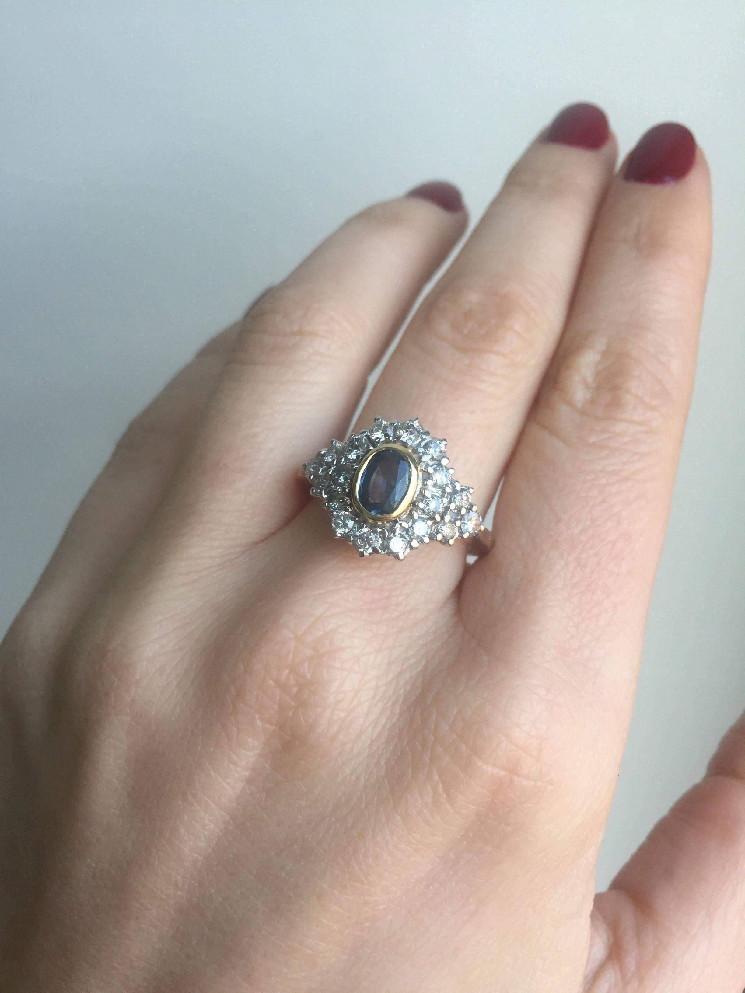 Sapphire Diamond Gold Cluster Ring 2