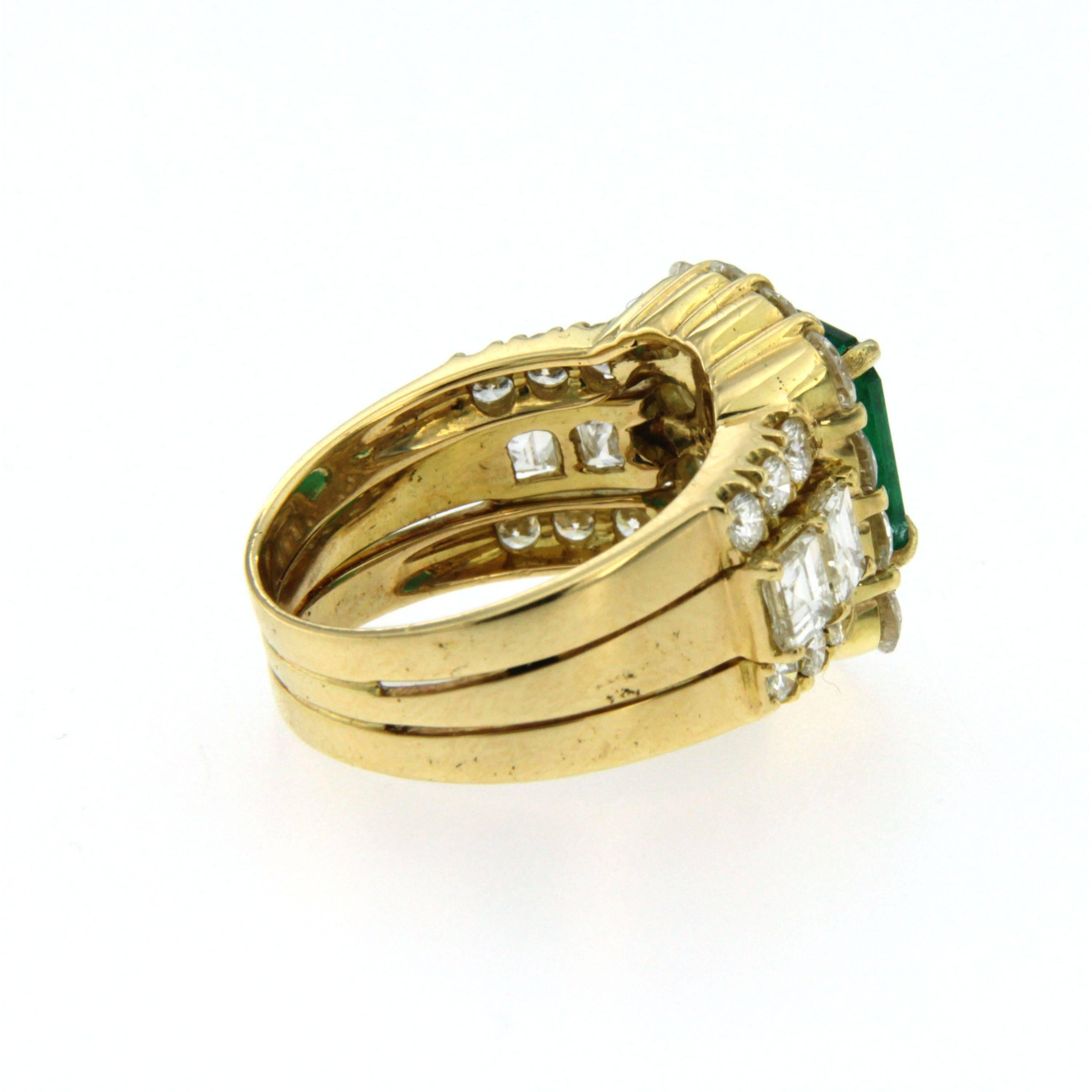 Natural 2.80 Carat Colombian Emerald Diamond Gold Ring 1