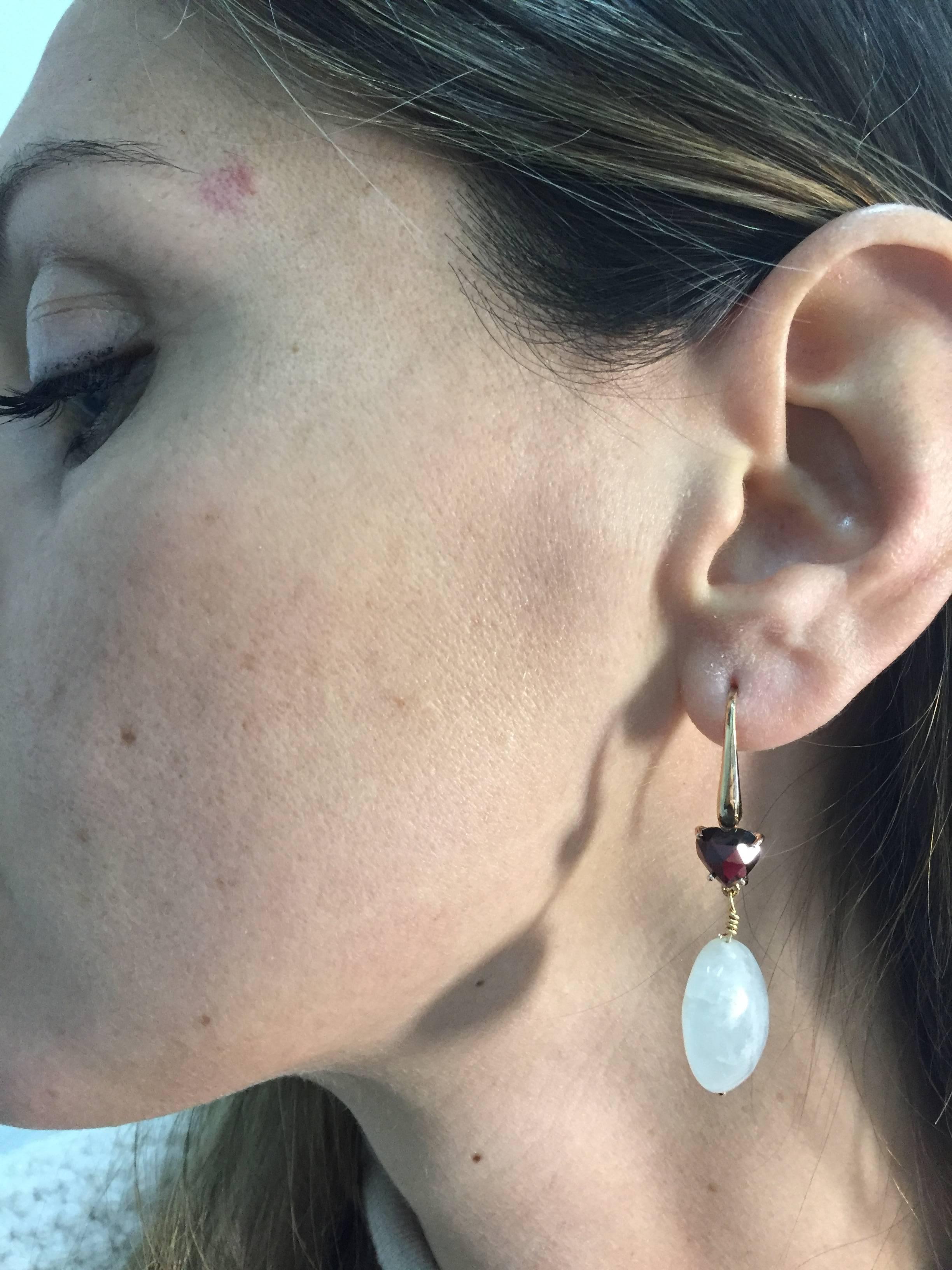 Aquamarine Heart Garnet Gold Earrings 2