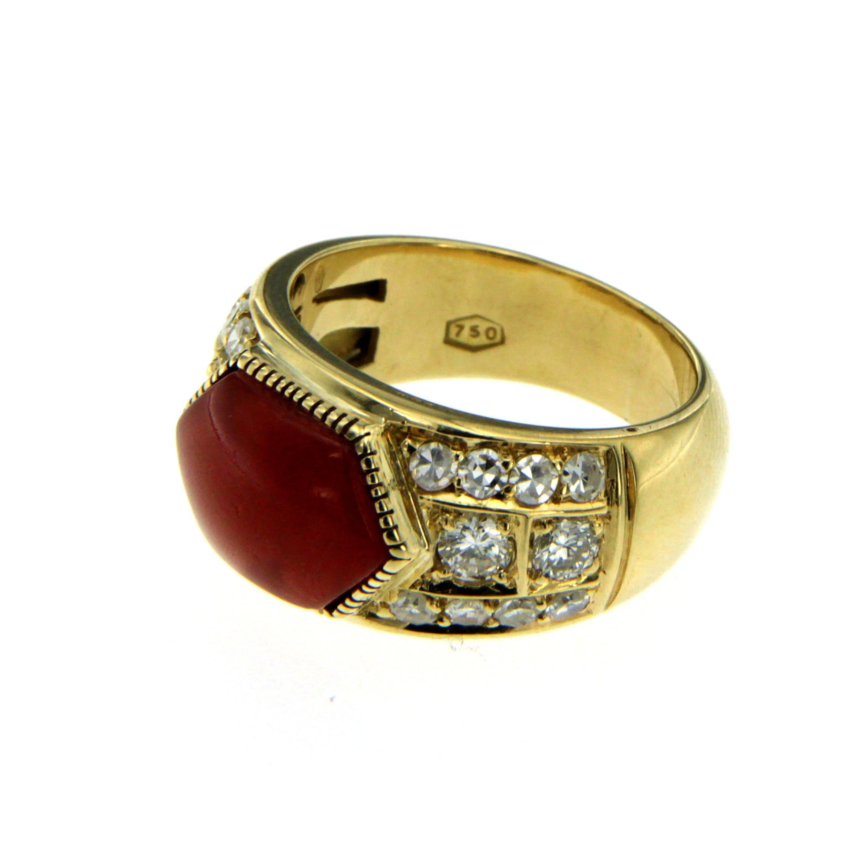 Women's Aka Coral Diamond Gold Ring