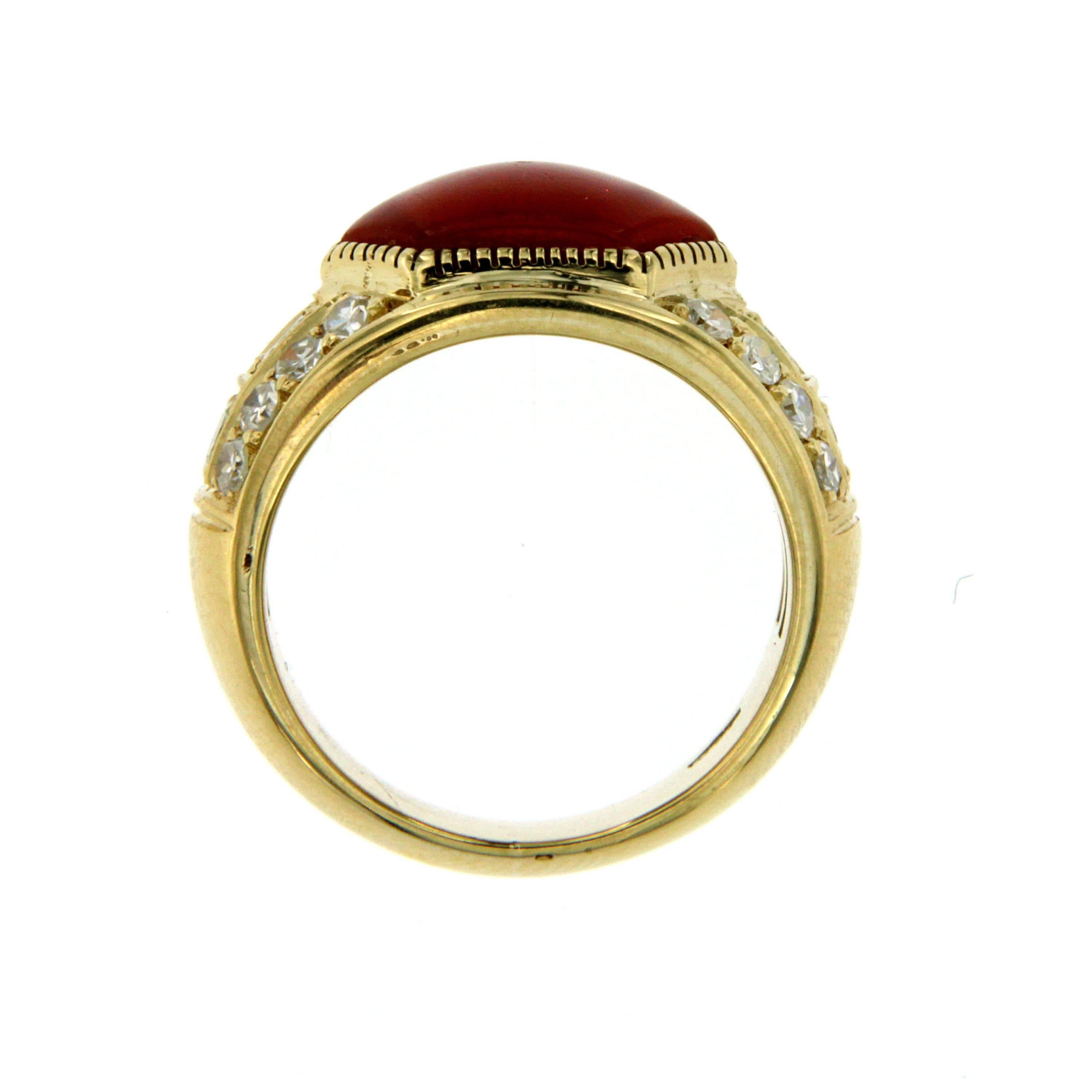 Aka Coral Diamond Gold Ring 2