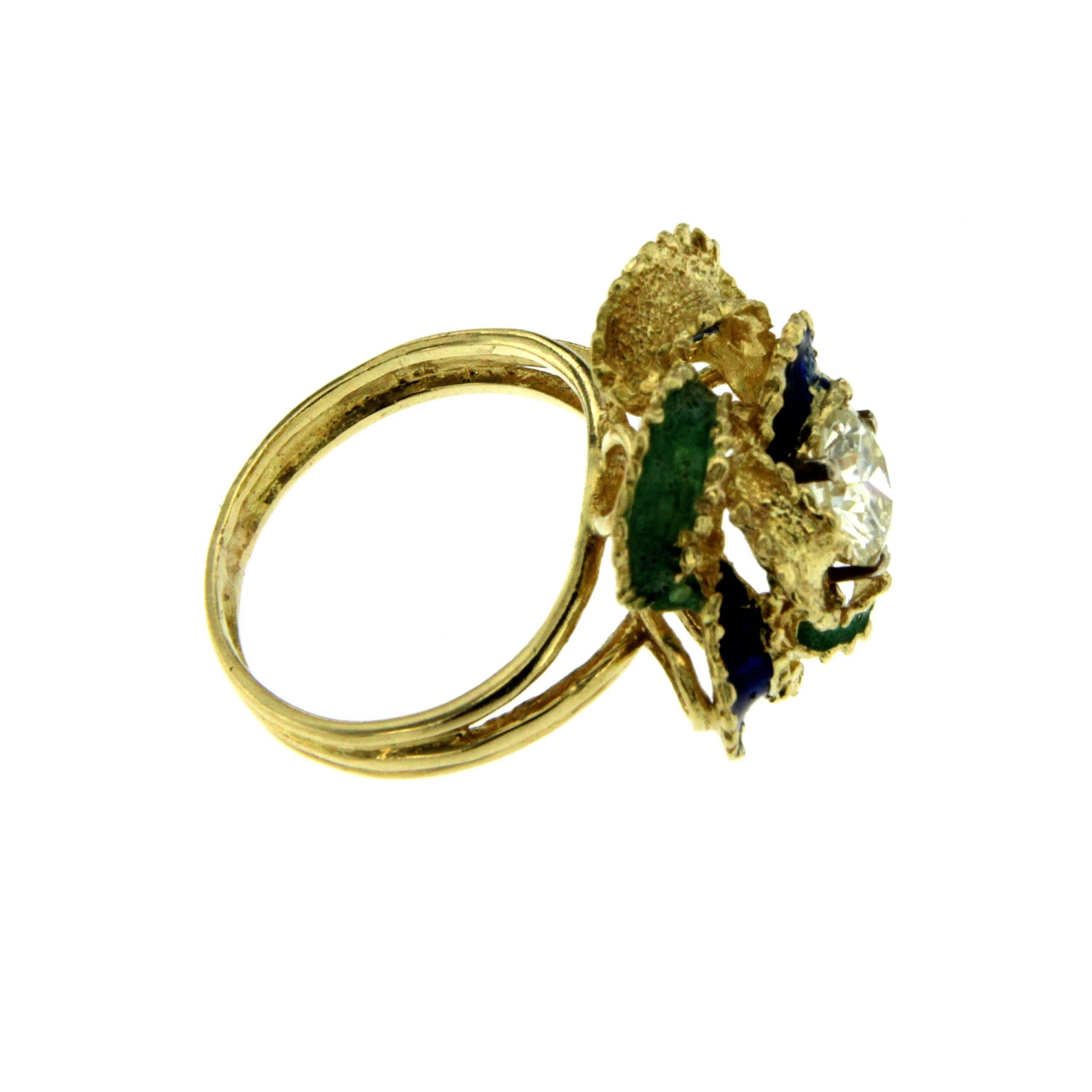 Women's Diamond Enamel Gold Ring