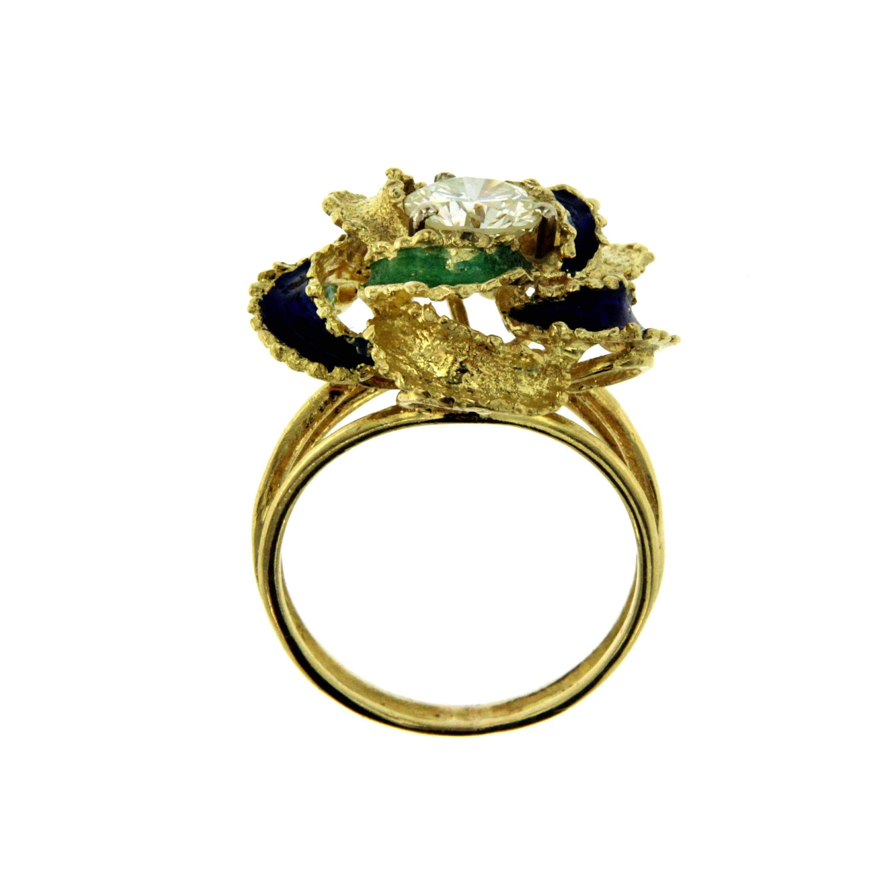 Diamond Enamel Gold Ring 1