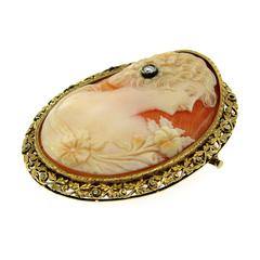 Victorian Gold Cameo Shell Brooch