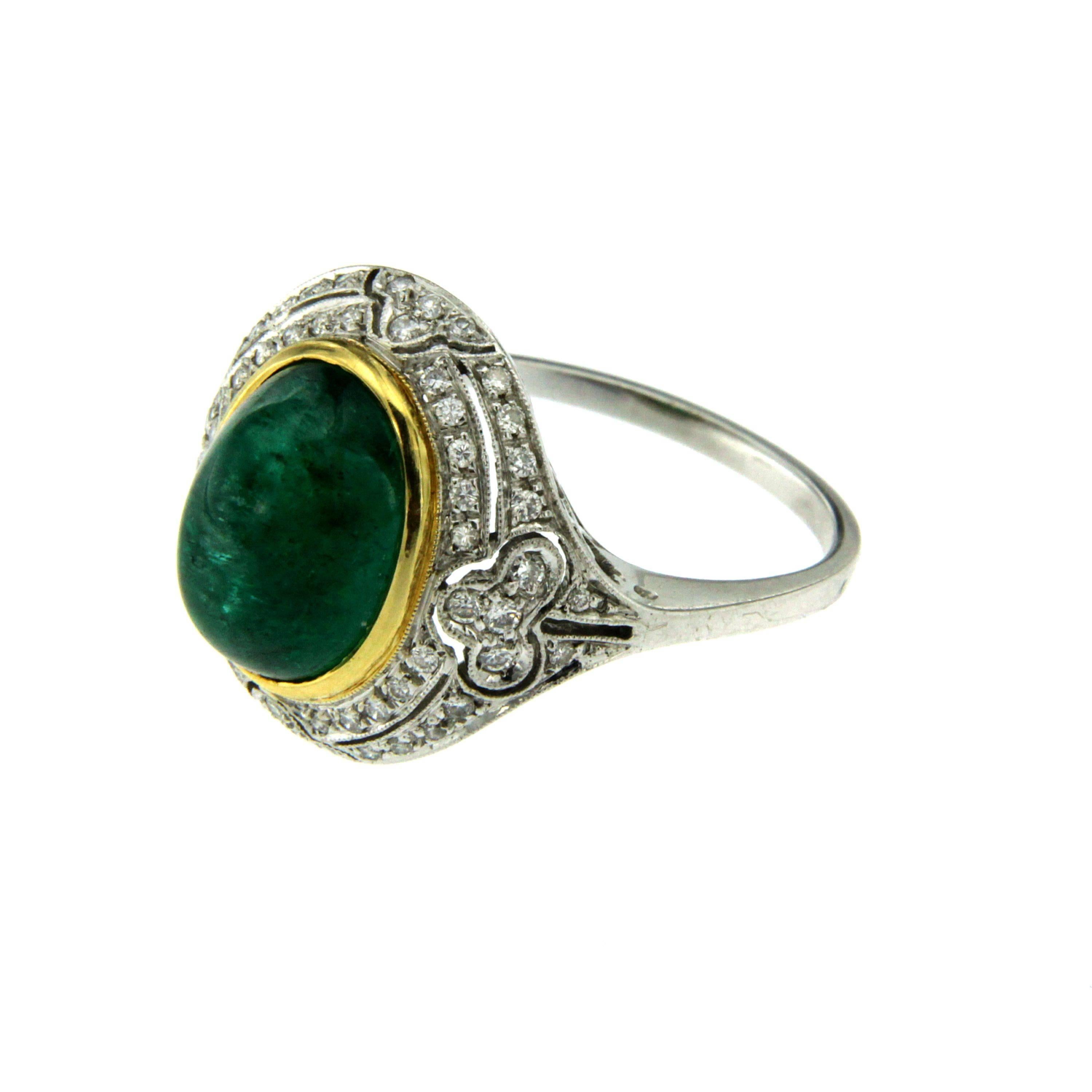 Art Deco Retro Emerald Diamond Gold Cocktail Mesh Ring