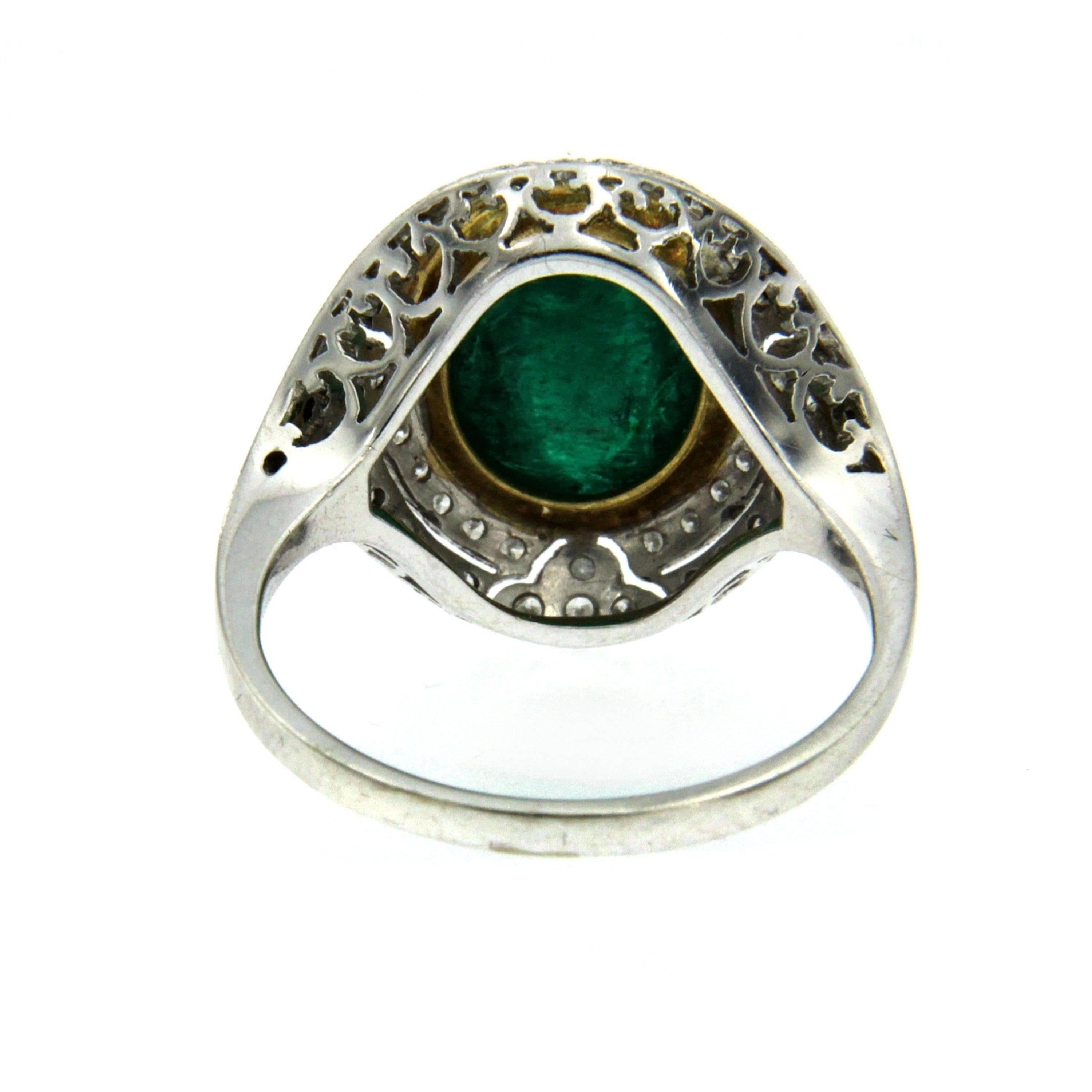 Women's Retro Emerald Diamond Gold Cocktail Mesh Ring