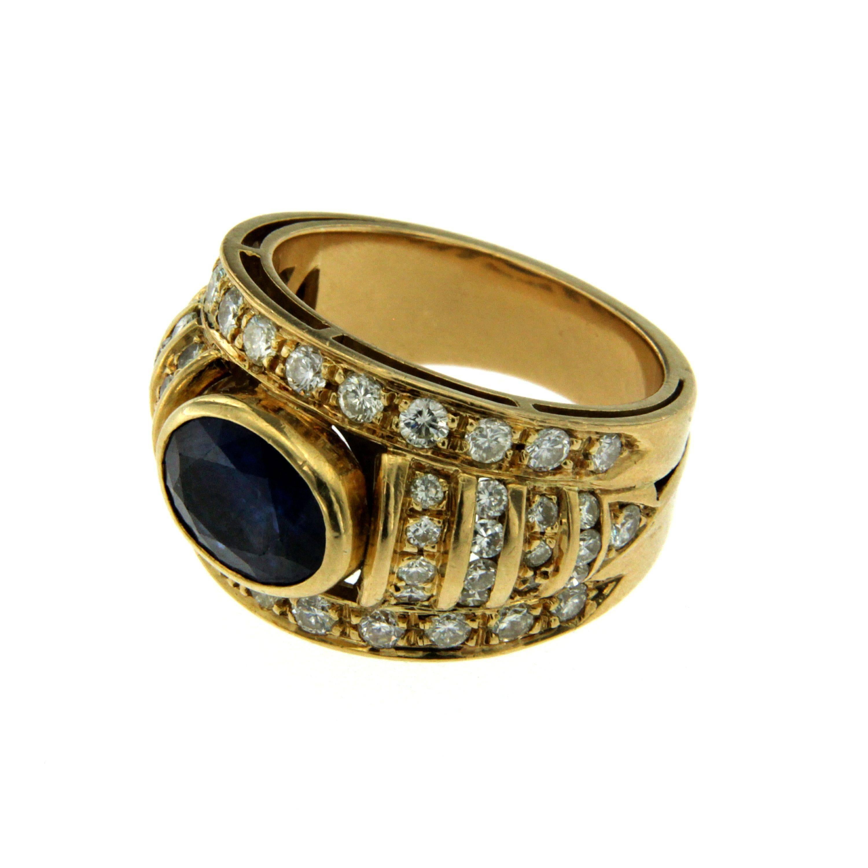 Retro Sapphire Diamond Gold Ring In Excellent Condition In Napoli, Italy