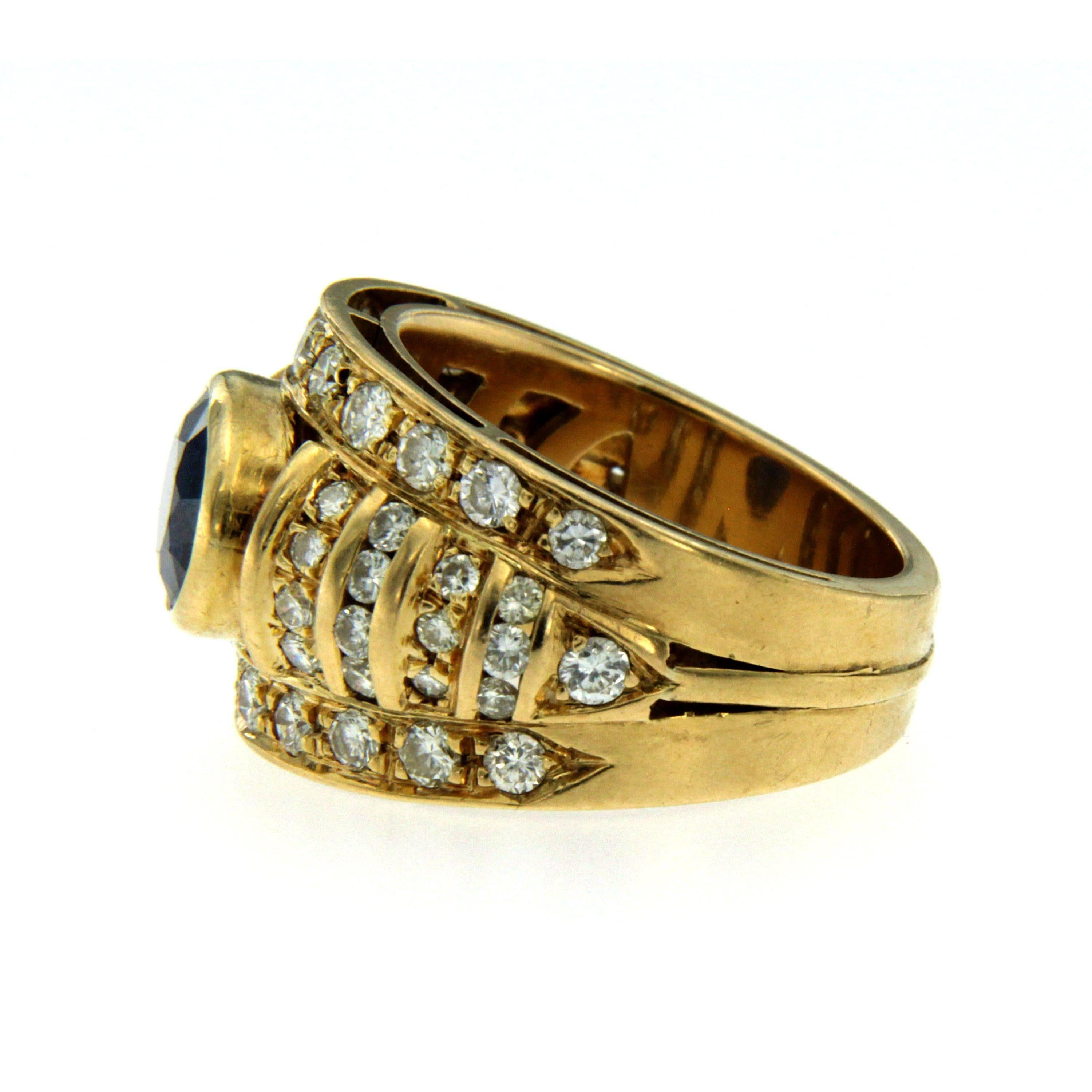 Women's or Men's Retro Sapphire Diamond Gold Ring