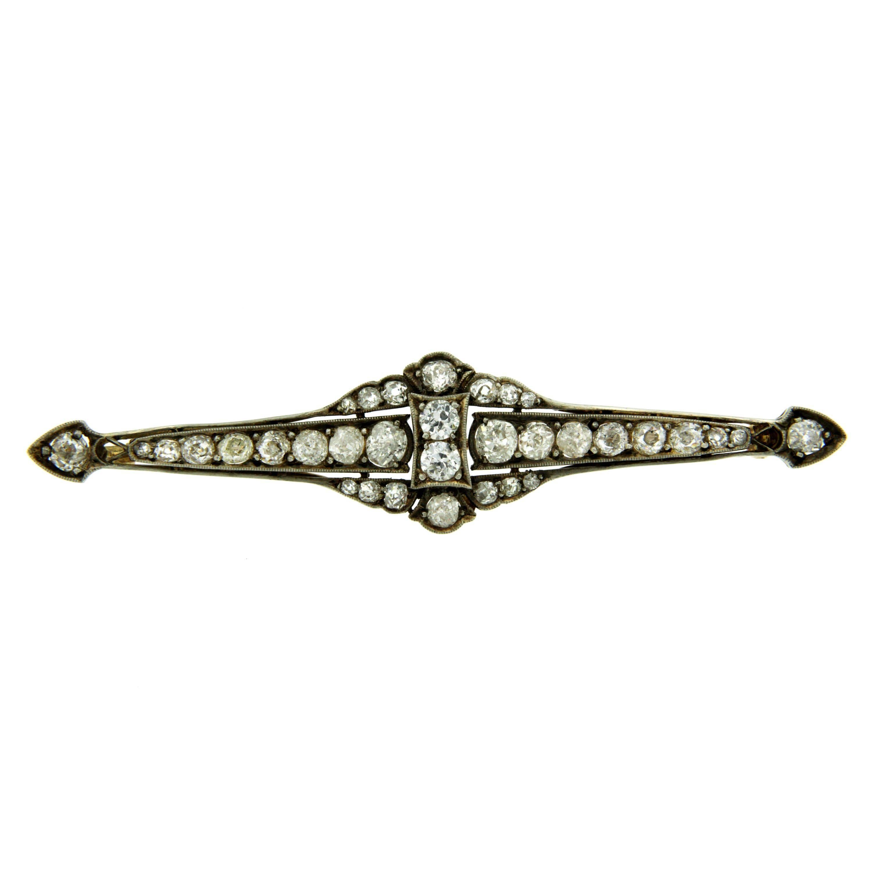 Edwardian Diamond Gold Brooch In Excellent Condition In Napoli, Italy