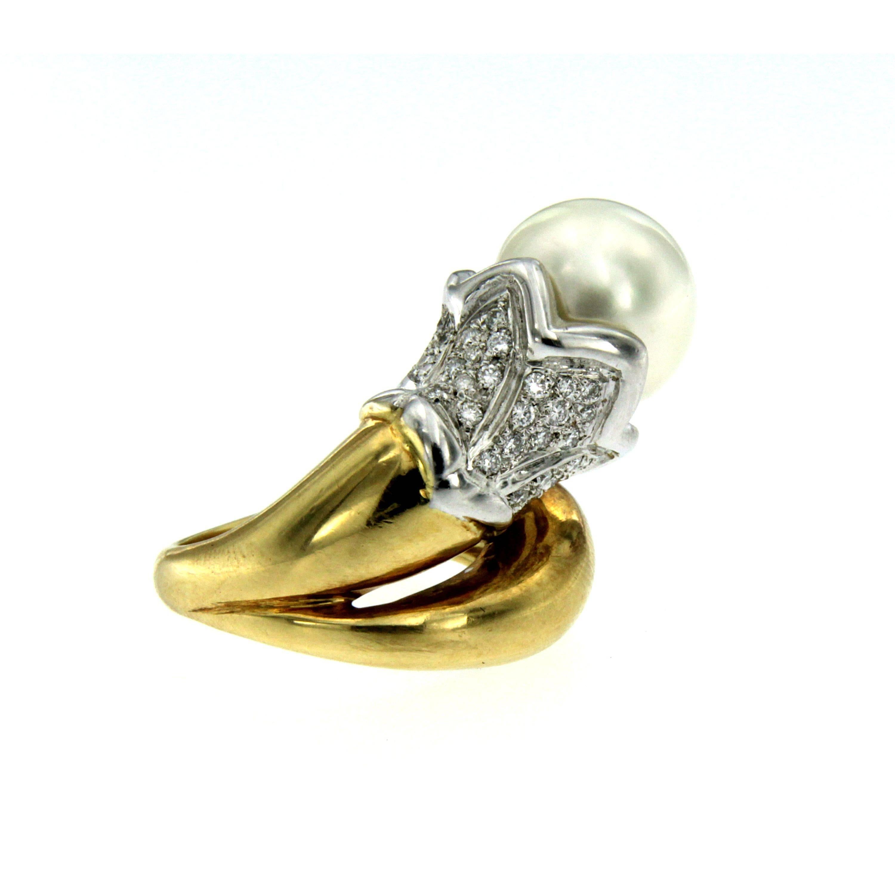 Women's Retro South Sea Pearl Diamond Gold Ring