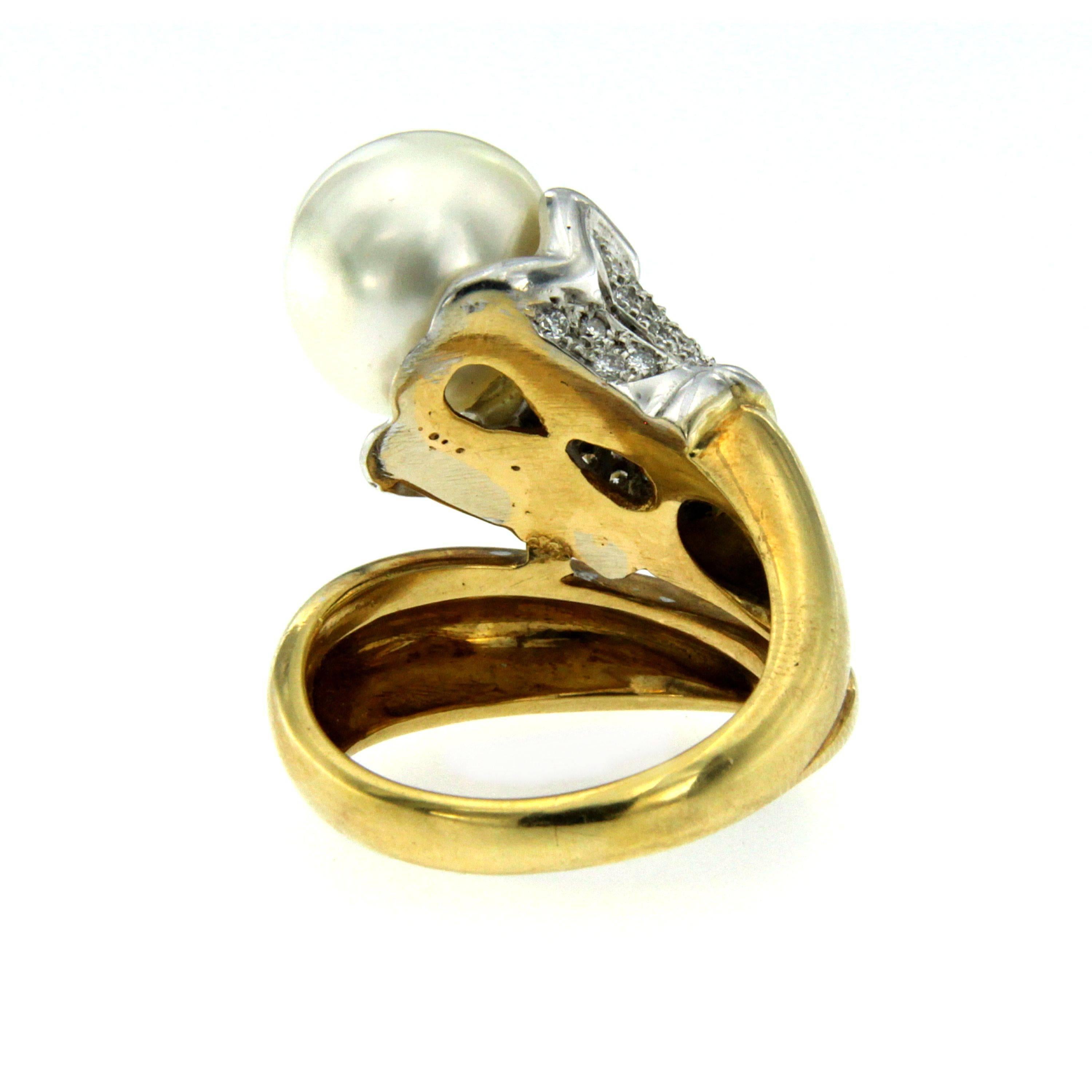 Retro South Sea Pearl Diamond Gold Ring 1