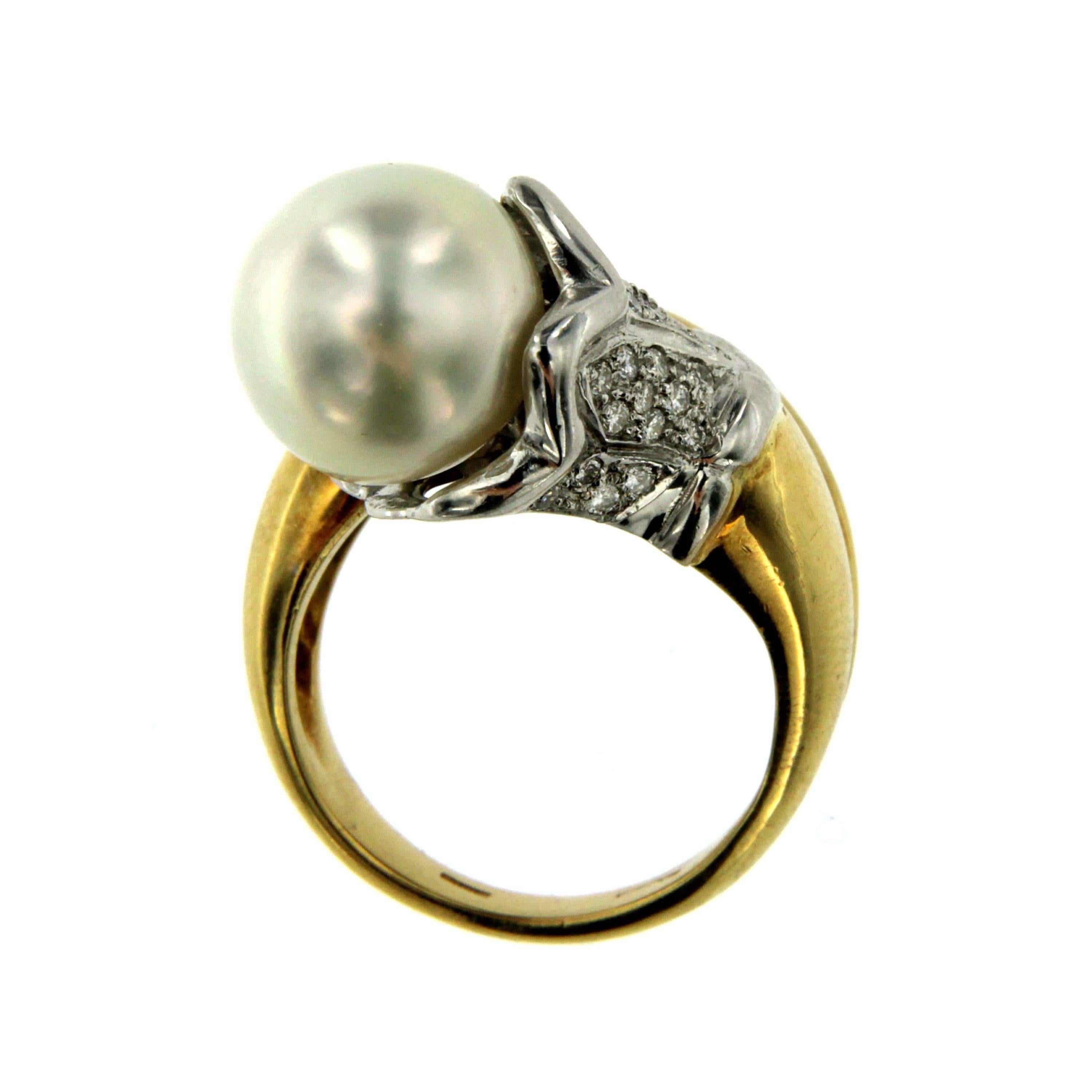 Retro South Sea Pearl Diamond Gold Ring 2