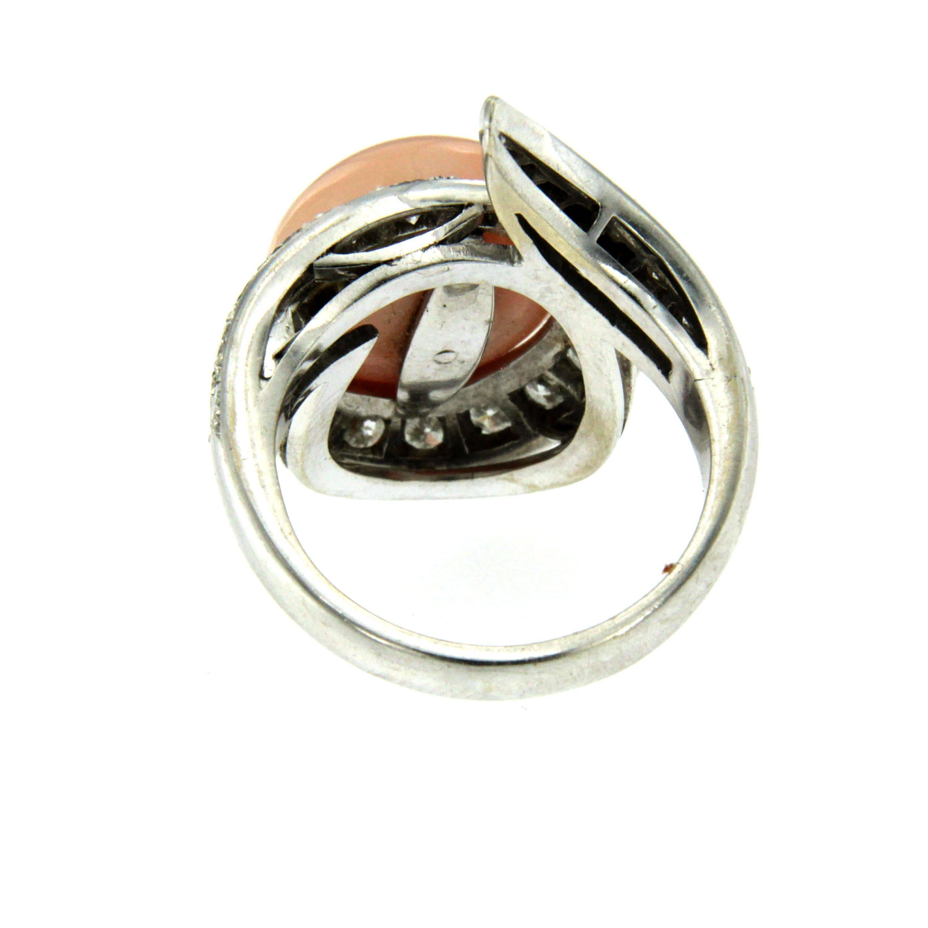 Women's Pink Coral Diamond Gold Ring