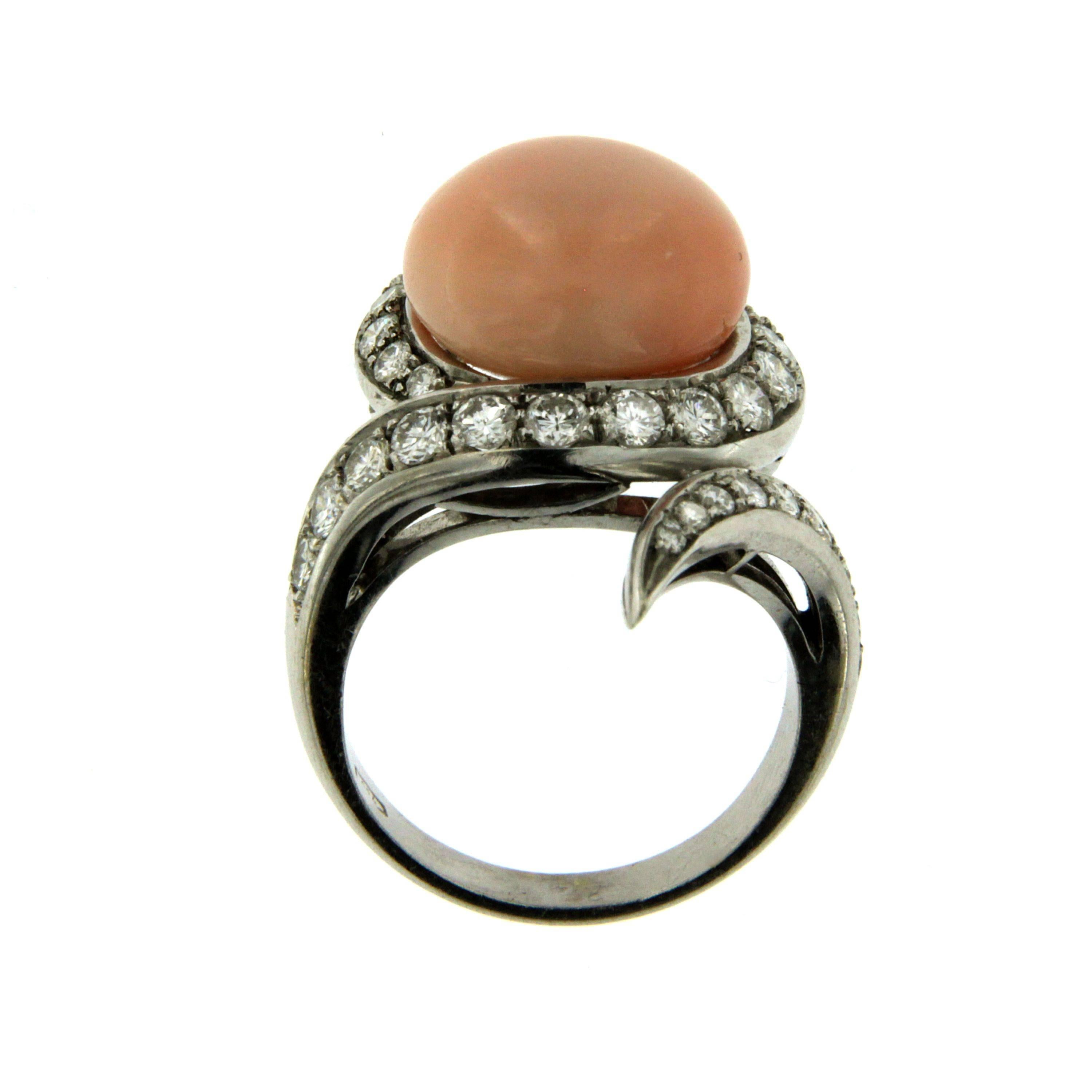Pink Coral Diamond Gold Ring 1