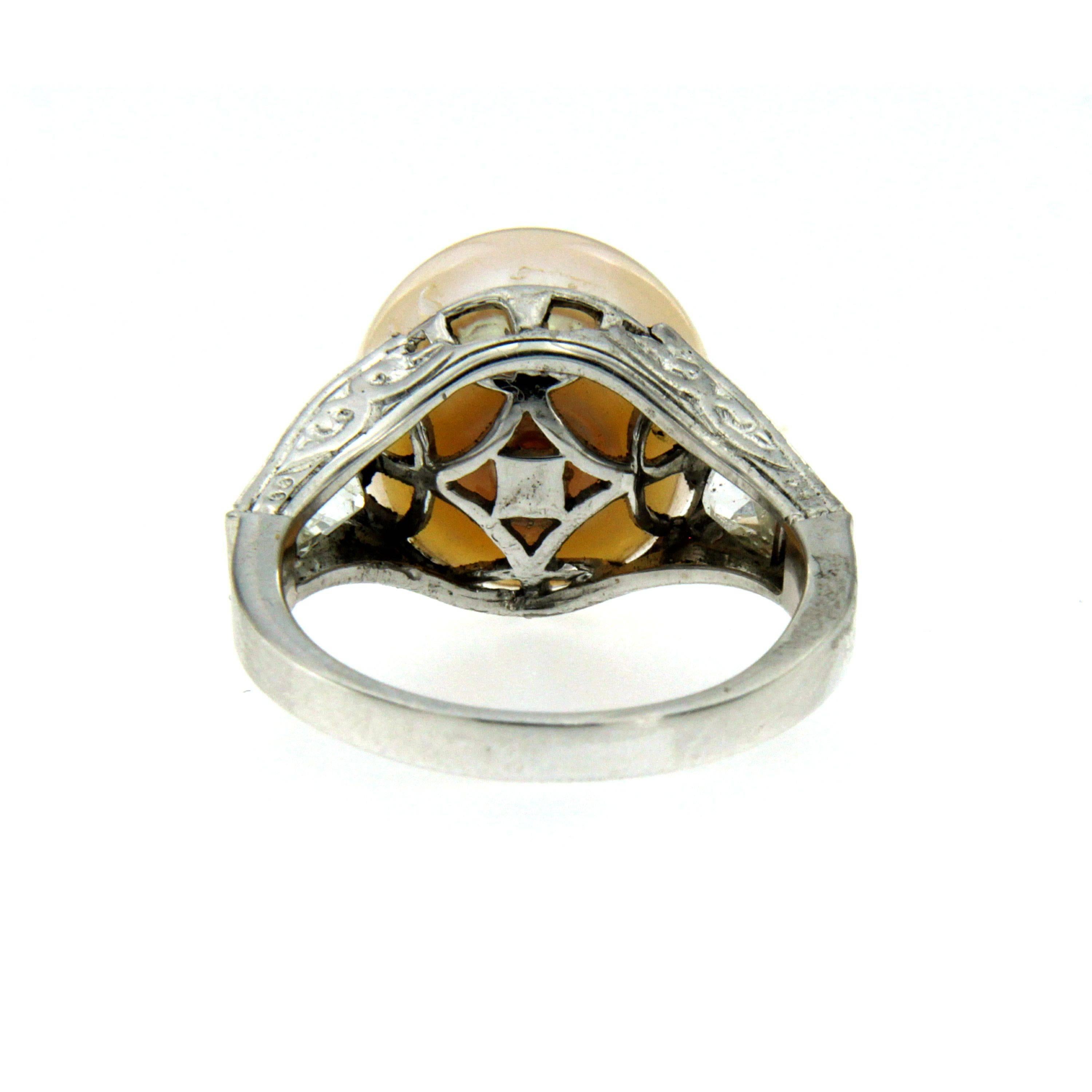 Art Deco Pearl Diamond Platinum Ring 1