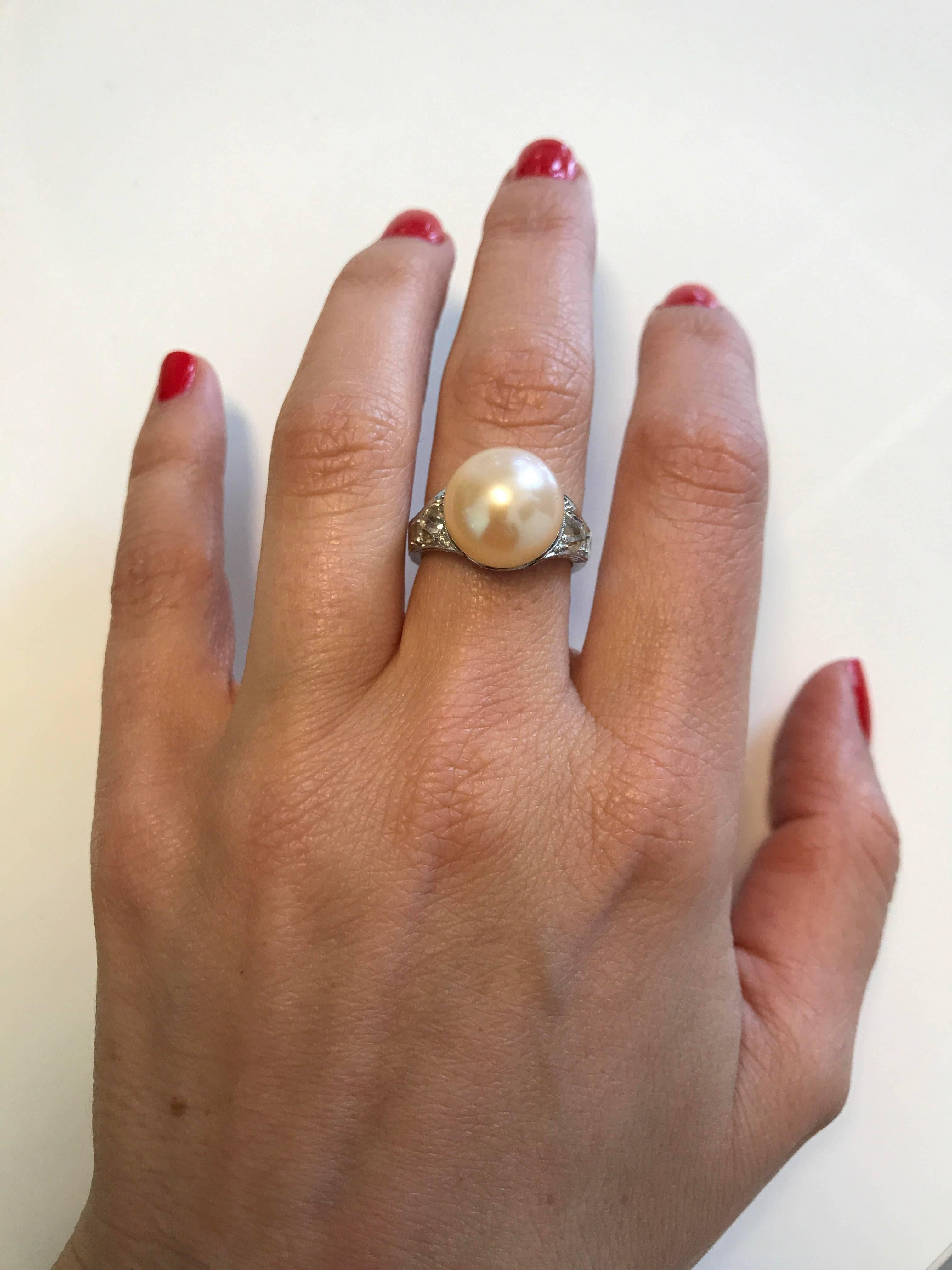 Art Deco Pearl Diamond Platinum Ring 2