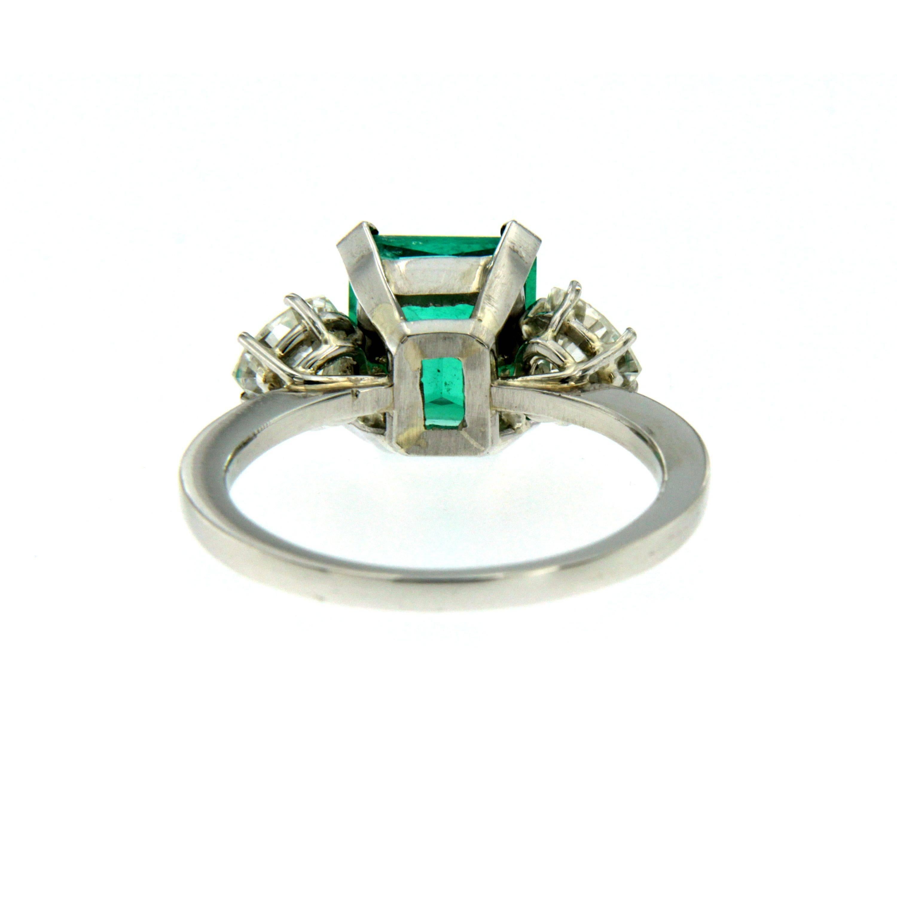 Natural 2.75 Carat Colombian Emerald Diamond Platinum Ring 1