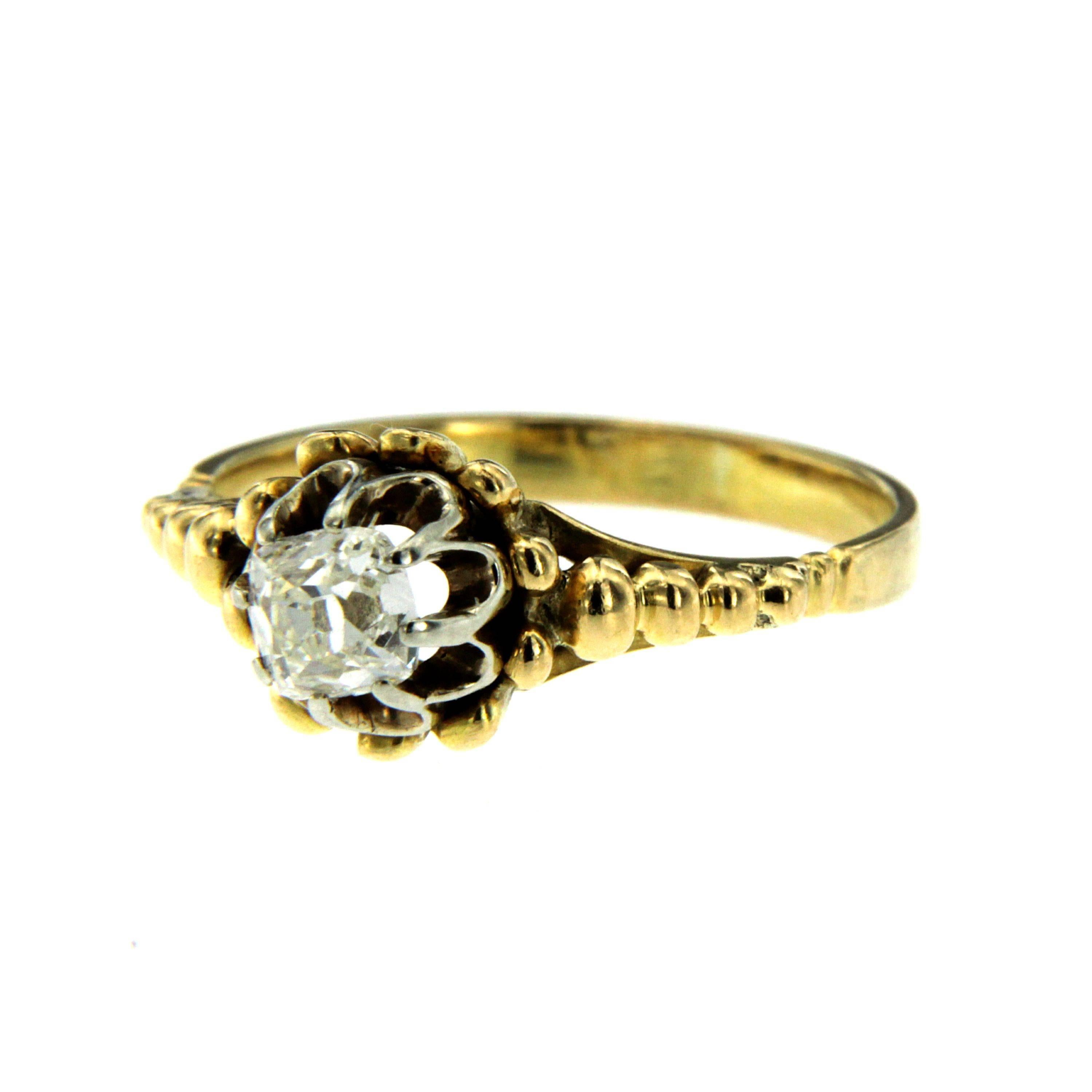 Victorian Diamond Solitaire Gold Ring