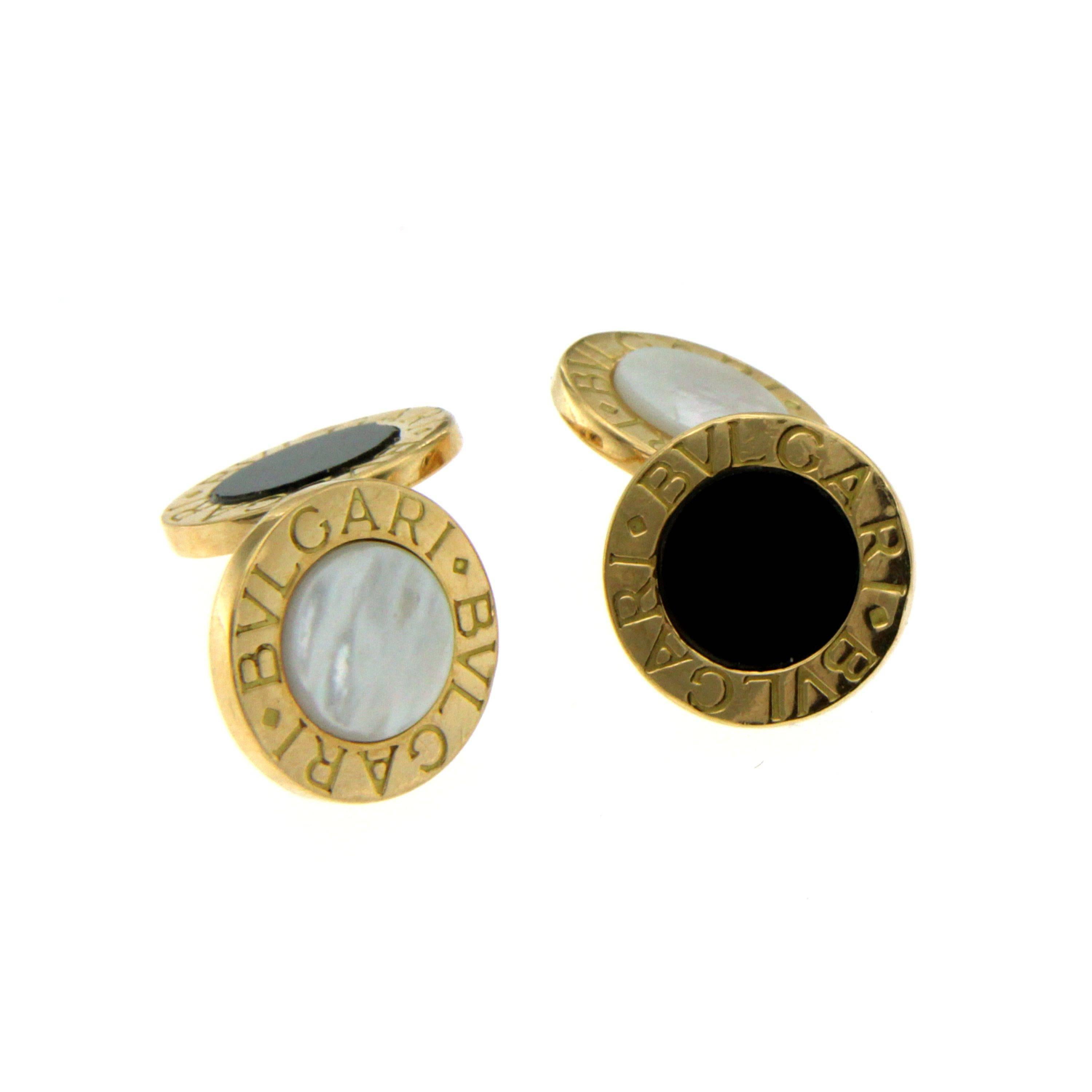 Contemporary Bulgari Mother-of-Pearl Onyx Gold Cuff-Links