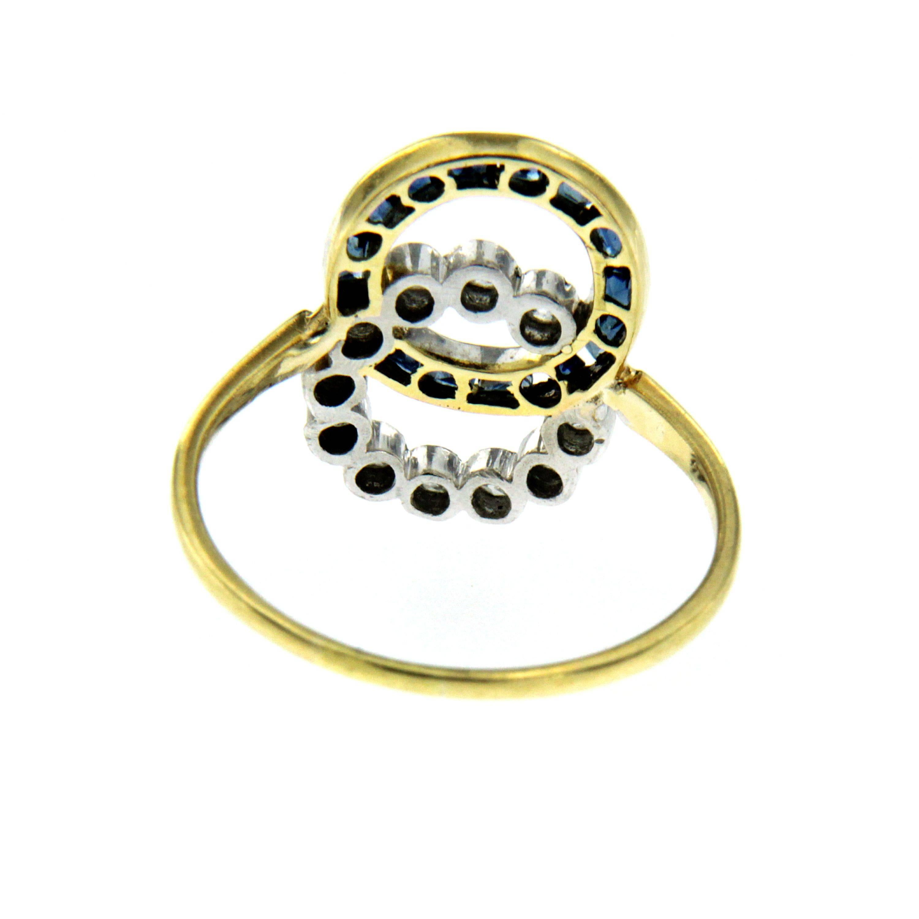 Women's Art Deco Sapphire Diamond Gold Ring