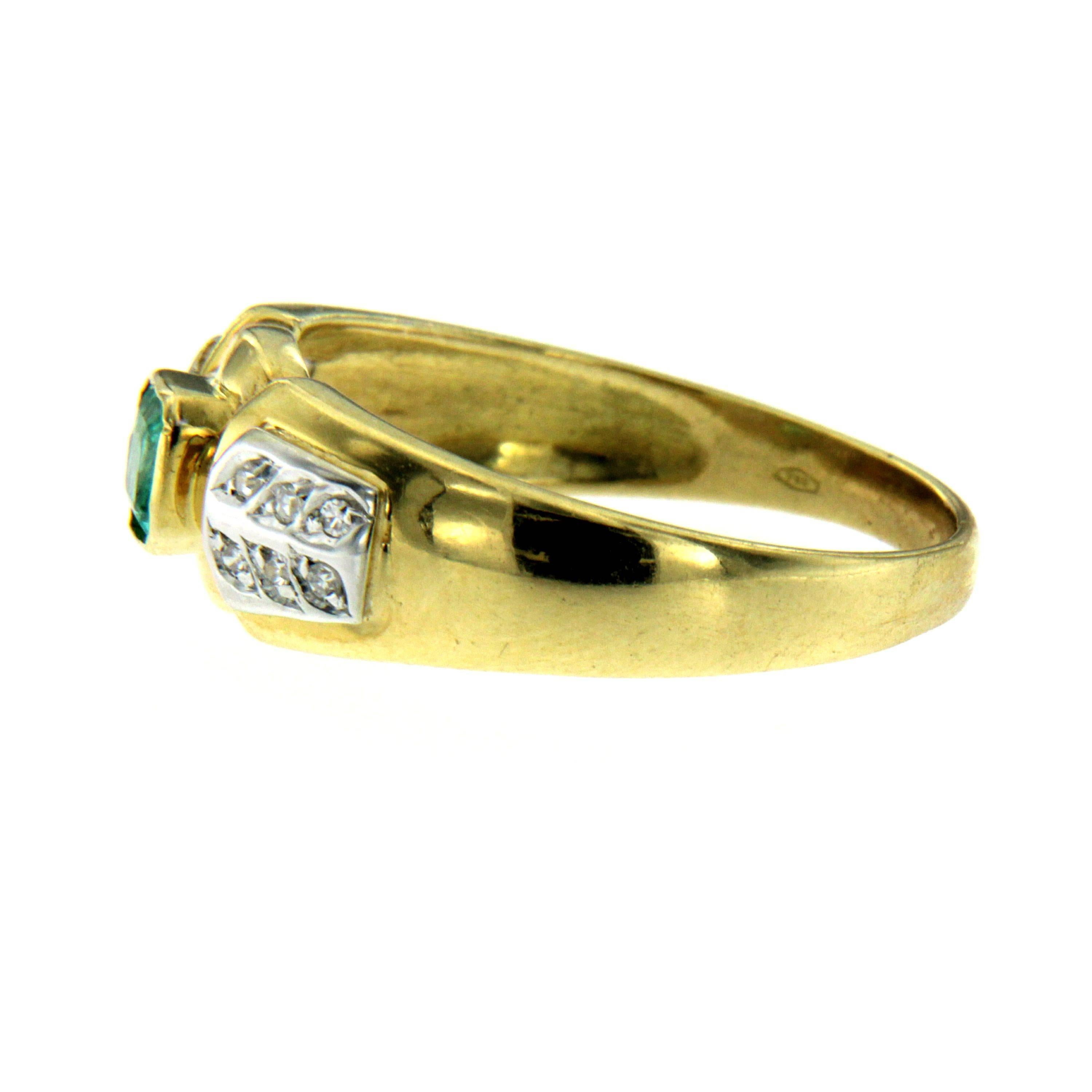 Women's Retro Emerald Diamond Gold Ring