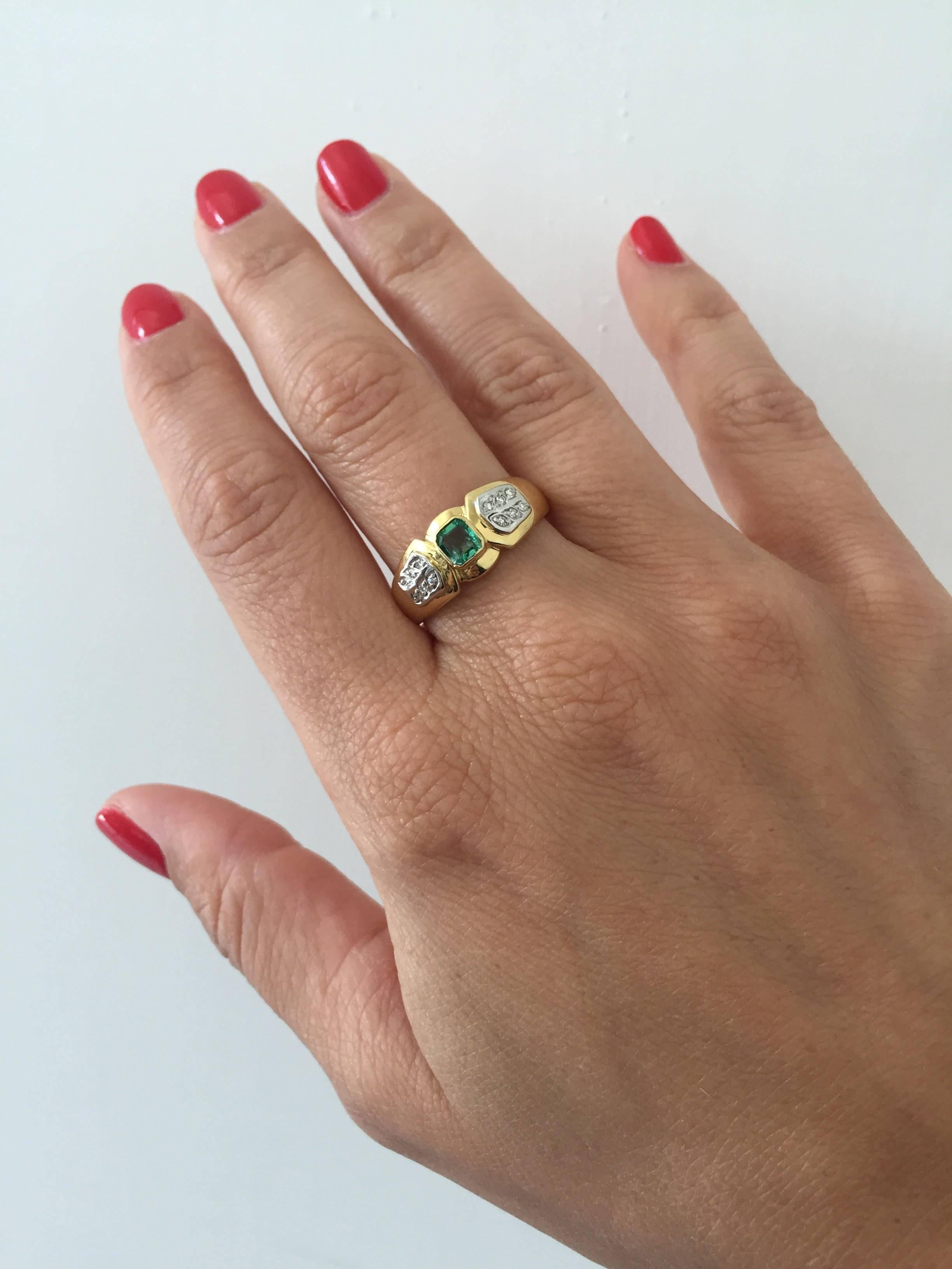 Retro Emerald Diamond Gold Ring 2
