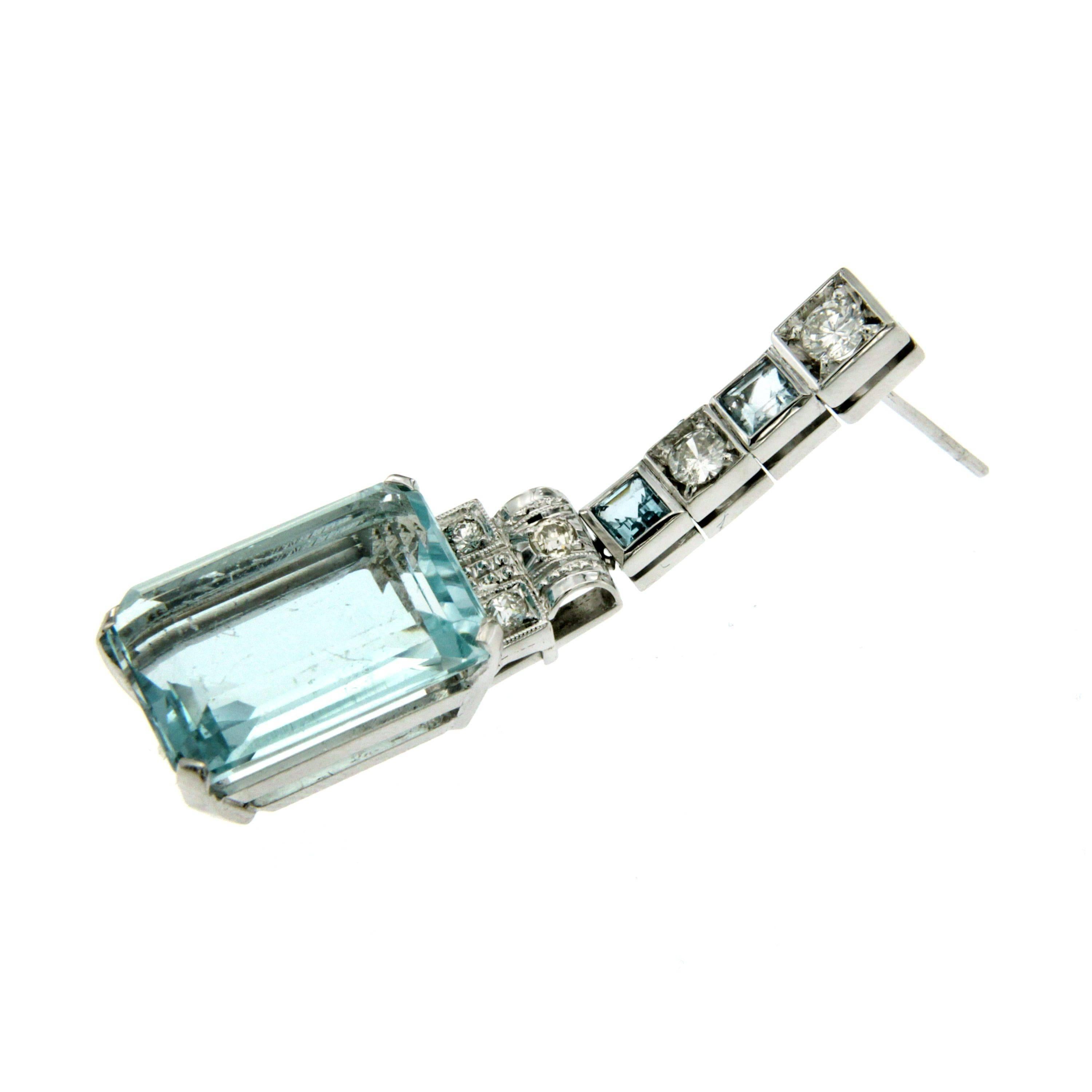 Art Deco 18.14 Carat Aquamarine Diamond Earrings