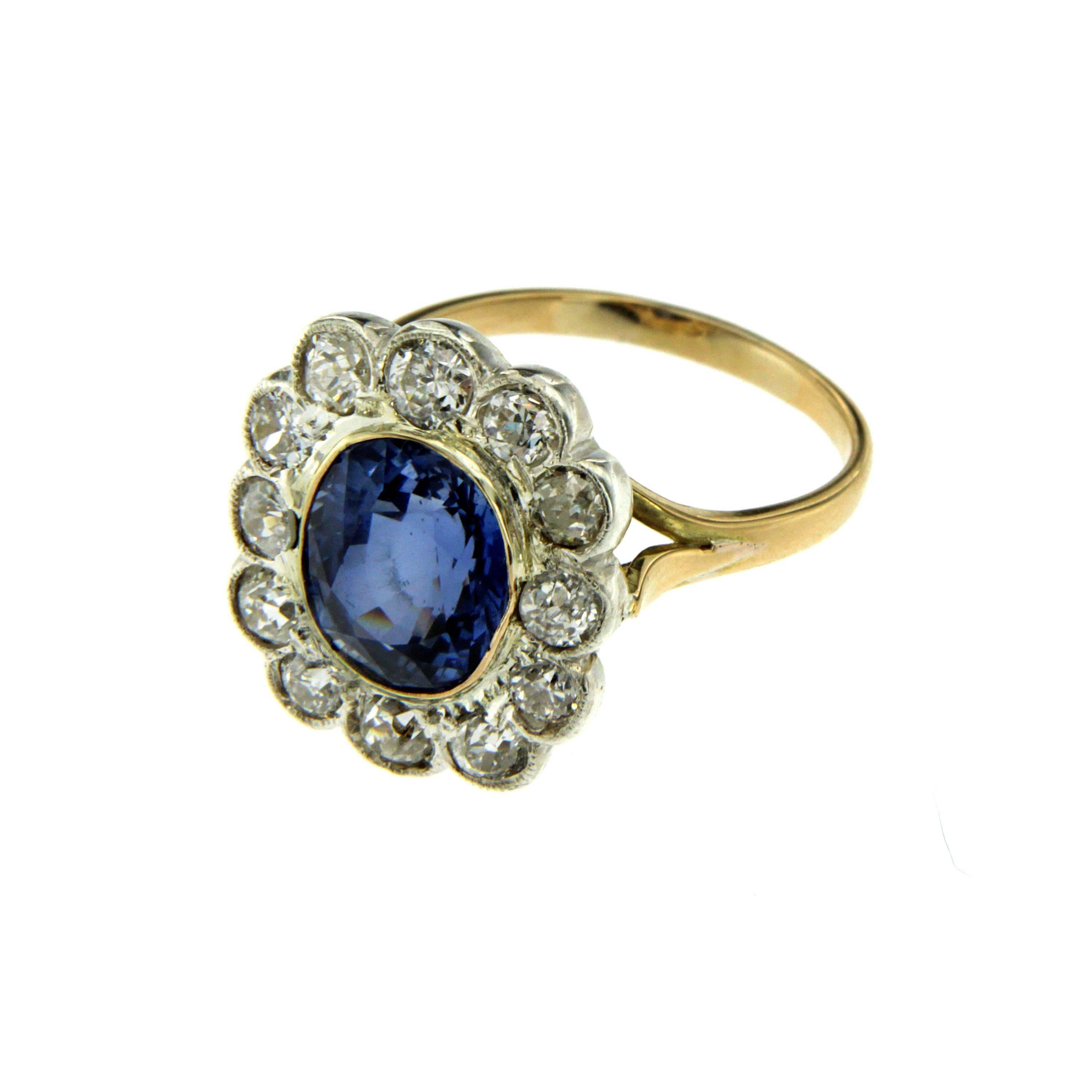 Art Deco Verneuil Diamond Gold Cluster Ring