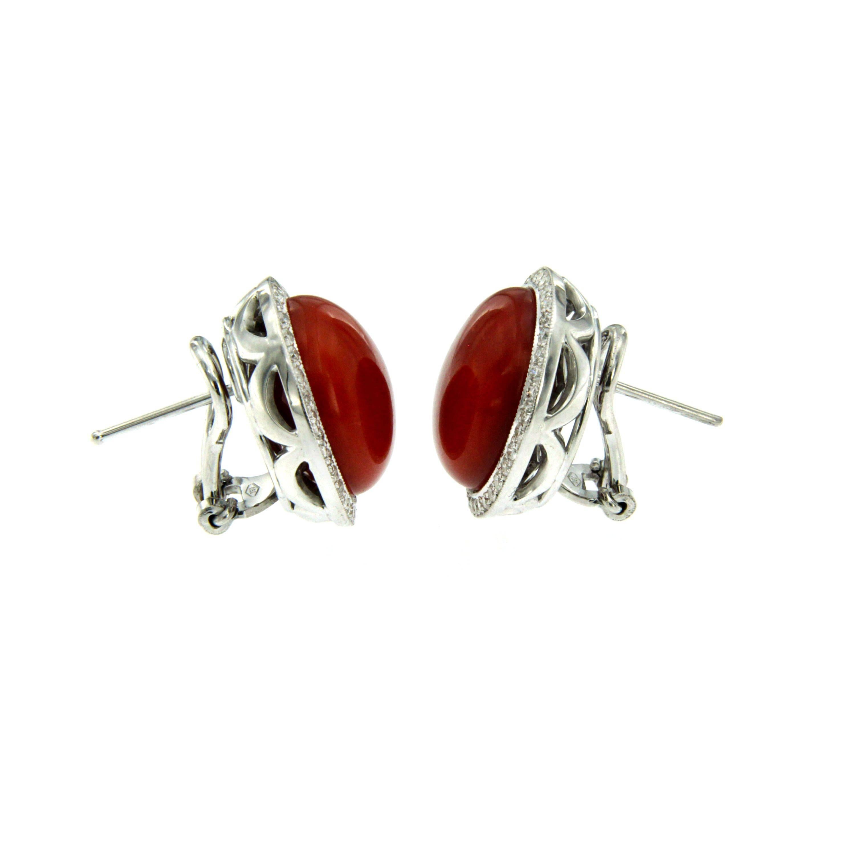 Women's Oxblood Coral Diamond Gold Earrings