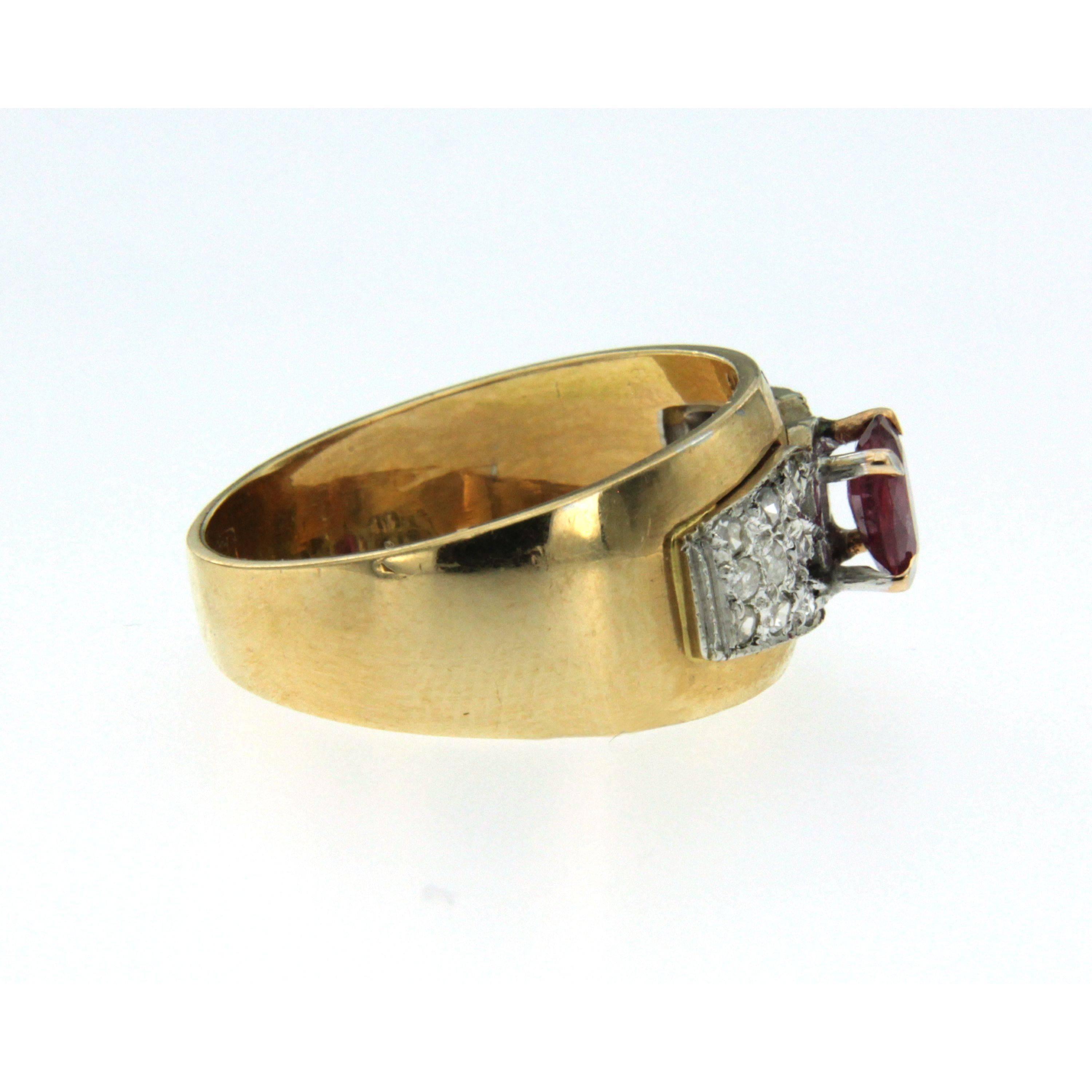 Oval Cut Retro Ruby Diamond Gold Ring