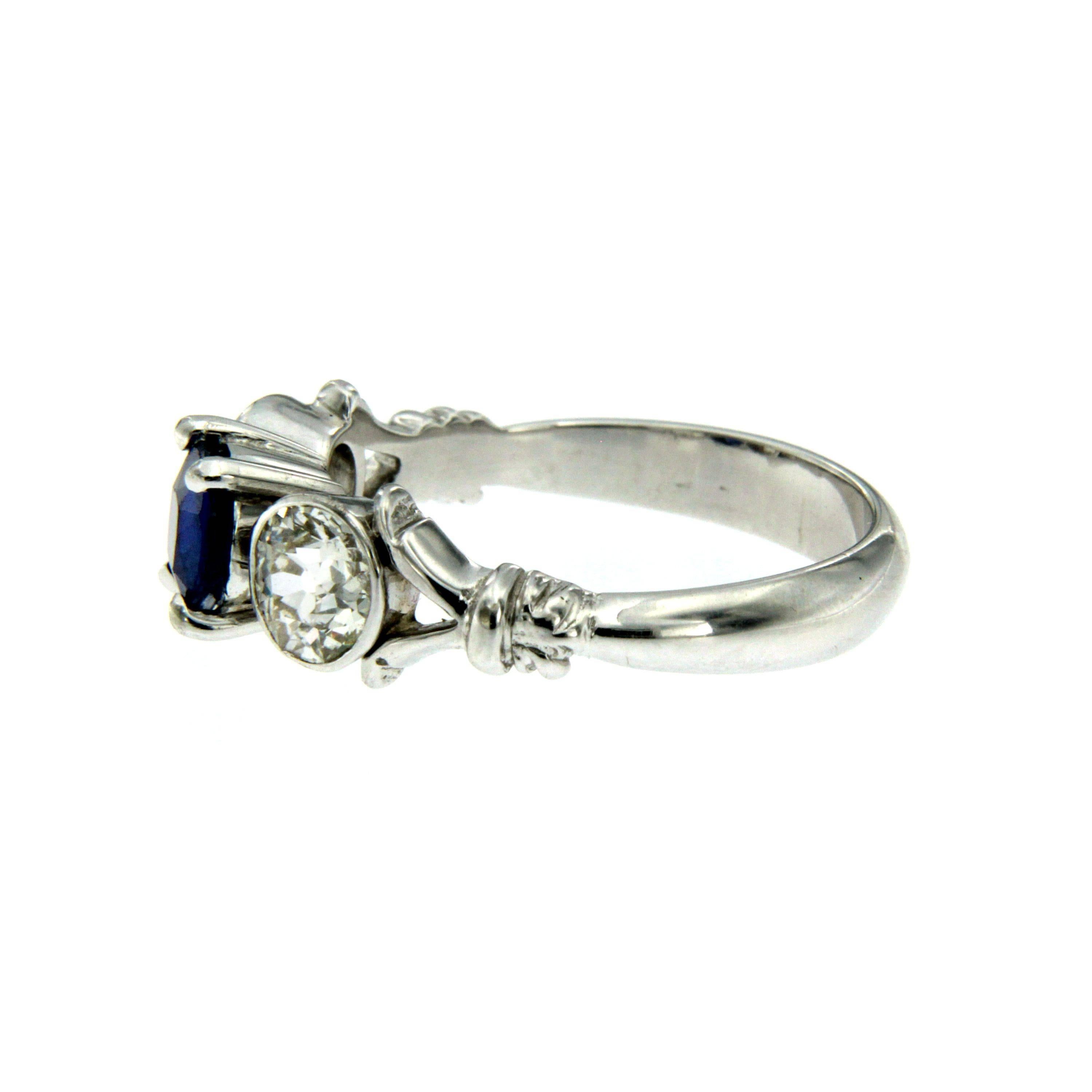Art Deco Estate Sapphire Diamond Gold Three-Stone Ring