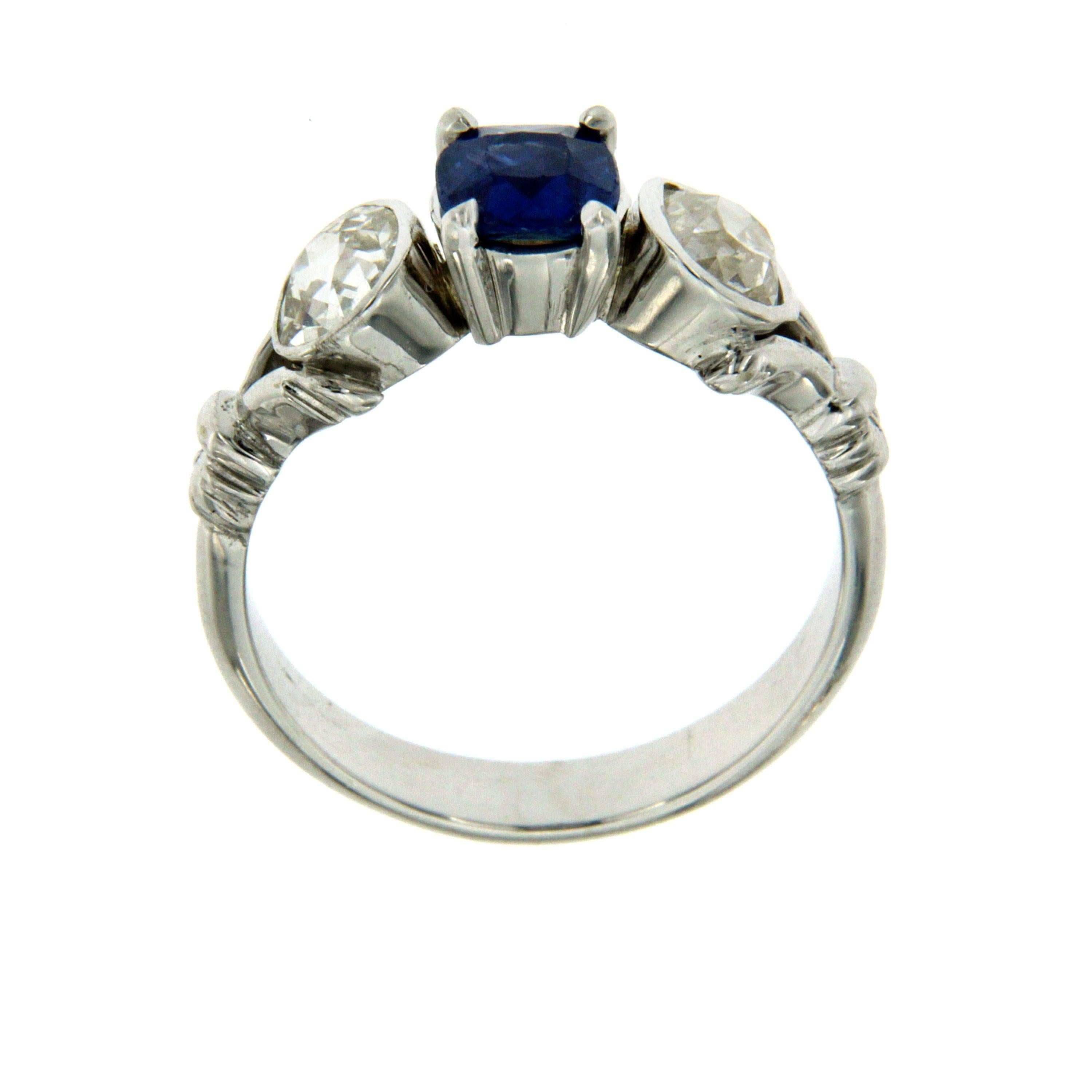 Women's Estate Sapphire Diamond Gold Three-Stone Ring
