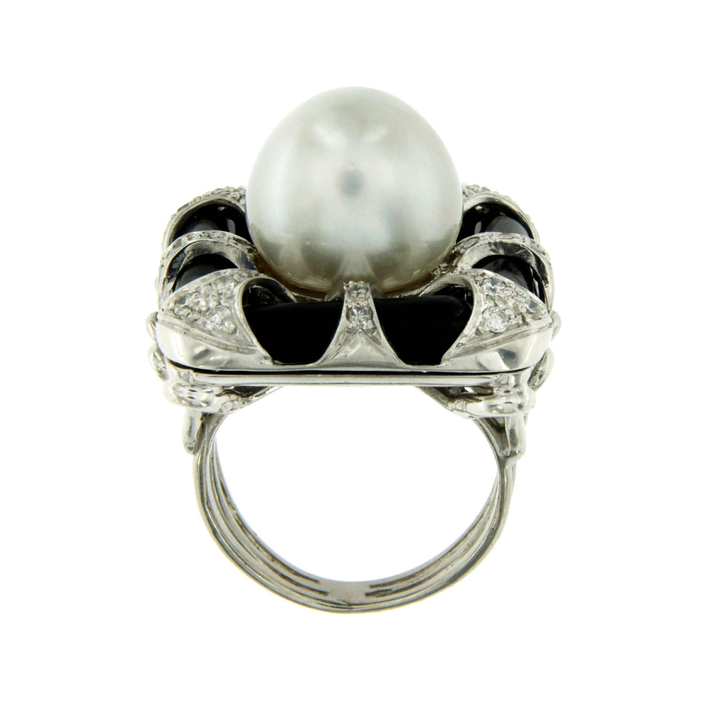 Vintage Onyx Pearl Diamond Gold Ring 1