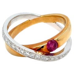 Larry Jewelry Diamond and Ruby 18k Two-Tone Gold Ring