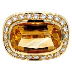 Impressive 20 Carat Natural Citrine and Diamond 18k Yellow Gold Cocktail Ring
