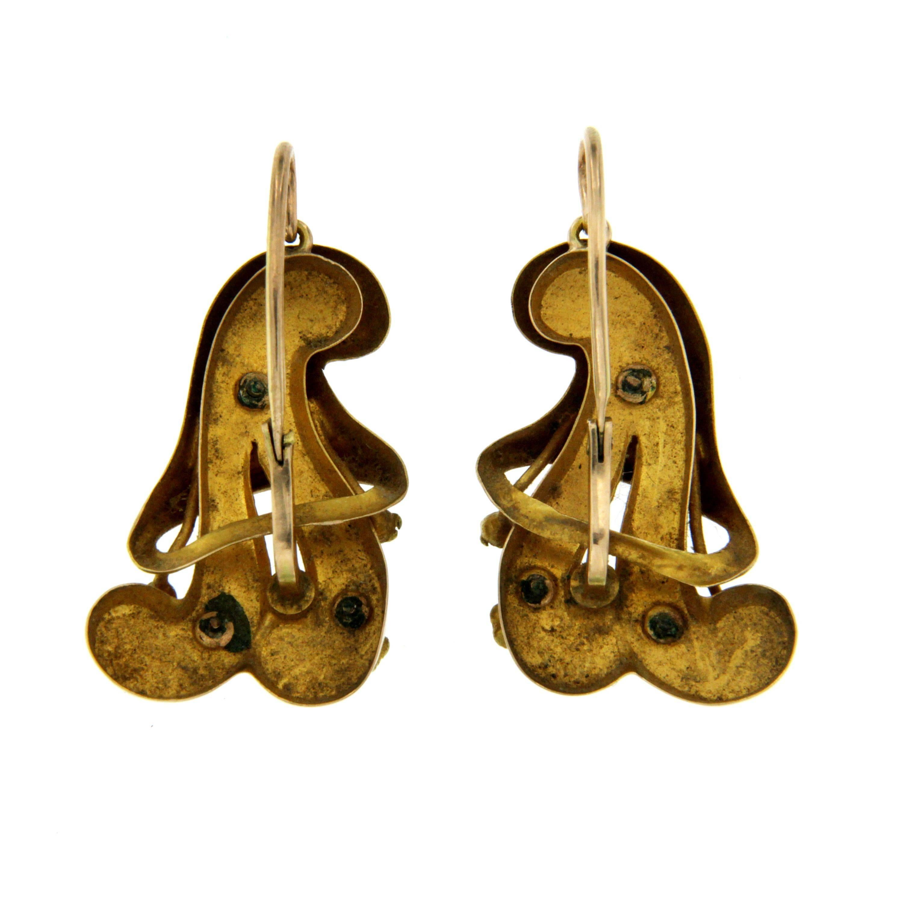 1800 Pearl Gold Drop Earrings In Excellent Condition In Napoli, Italy