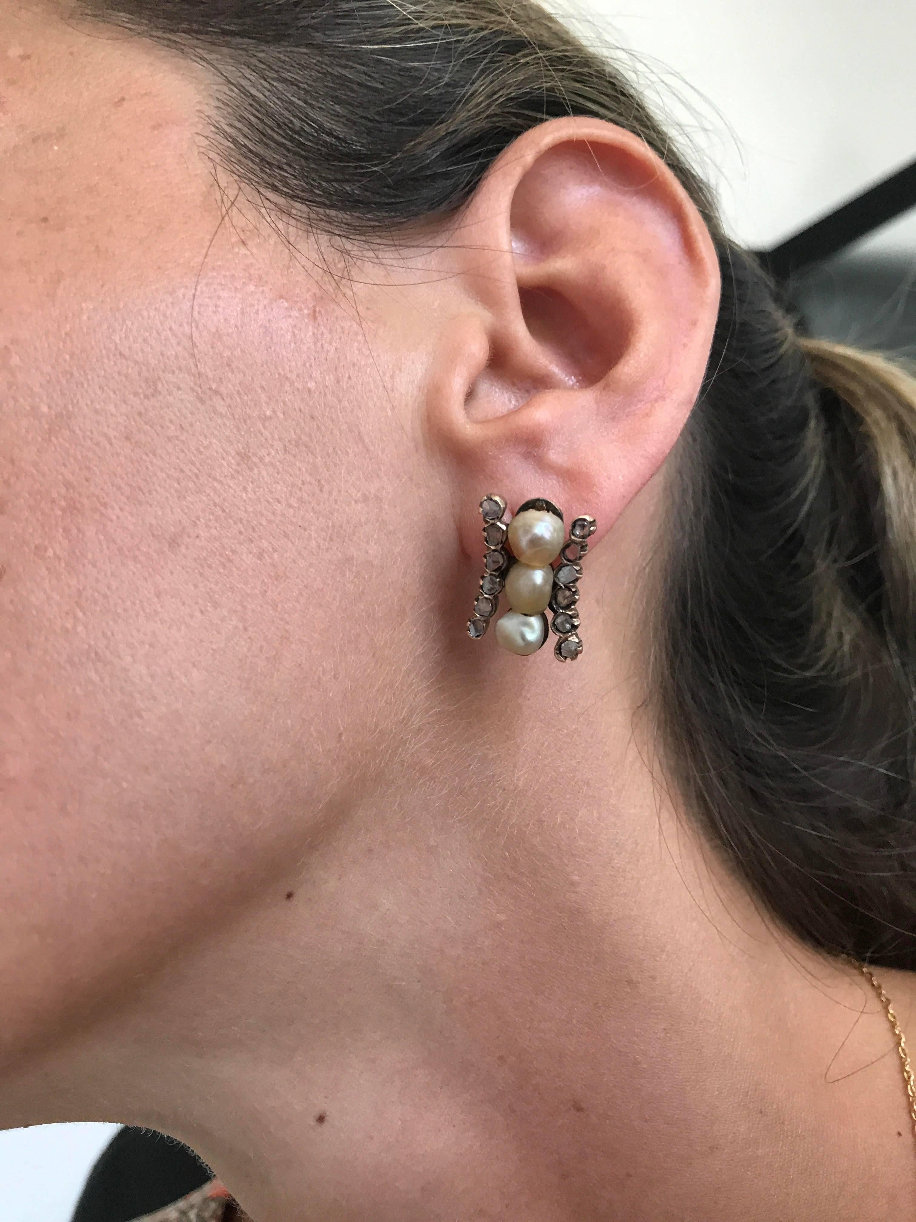 Women's Antique Pearl Diamond Earrings