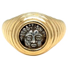Bulgari Monete Ancient Greek Silver Coin 18K Yellow Gold Ring, 1970s–19880s