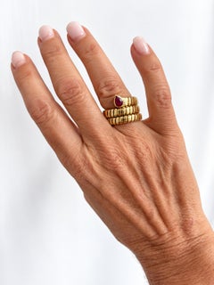 Bulgari Vintage Serpenti Tubogas Three-Row Ruby Ring in 18k Yellow Gold