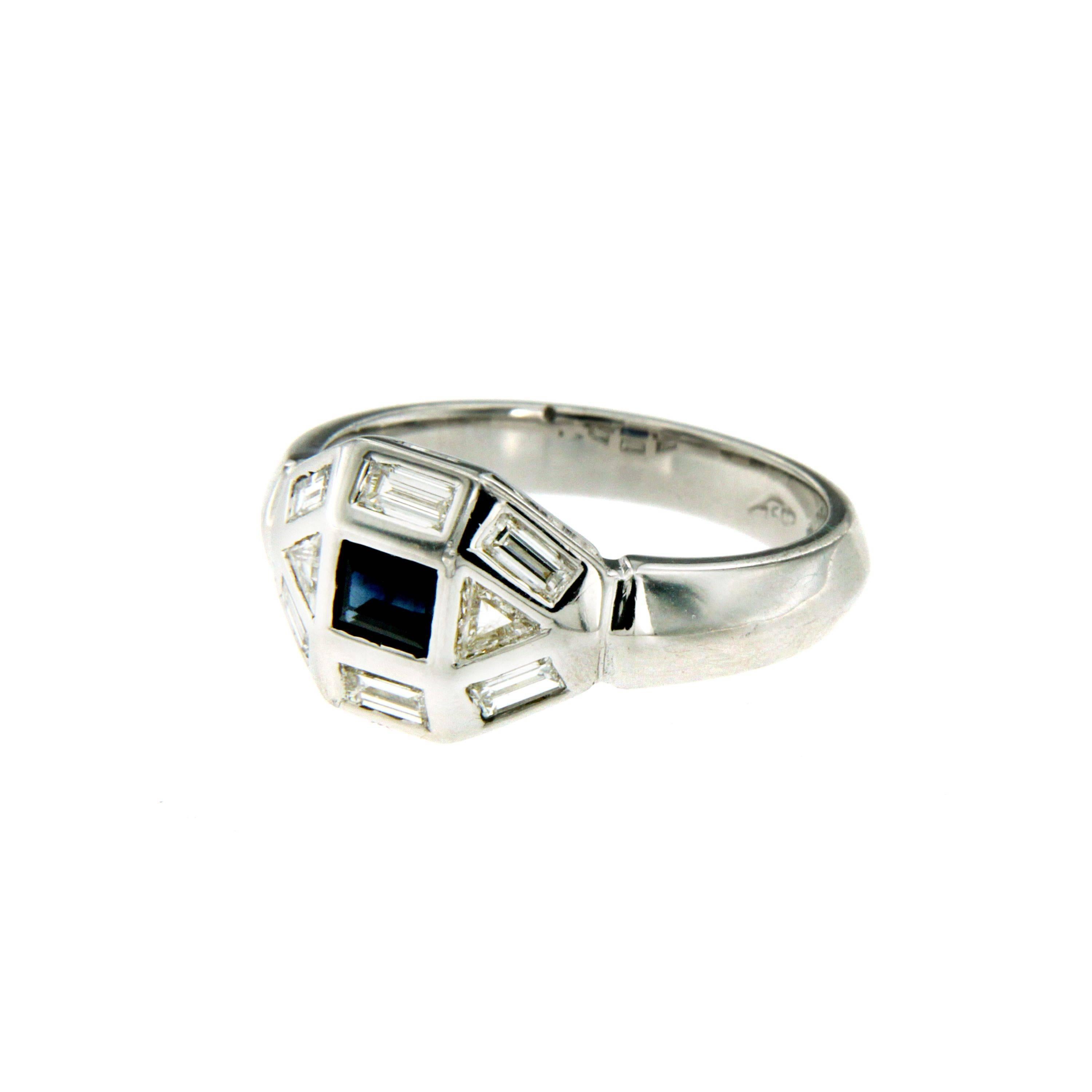 Baguette Cut Art Deco Sapphire Diamond Ring