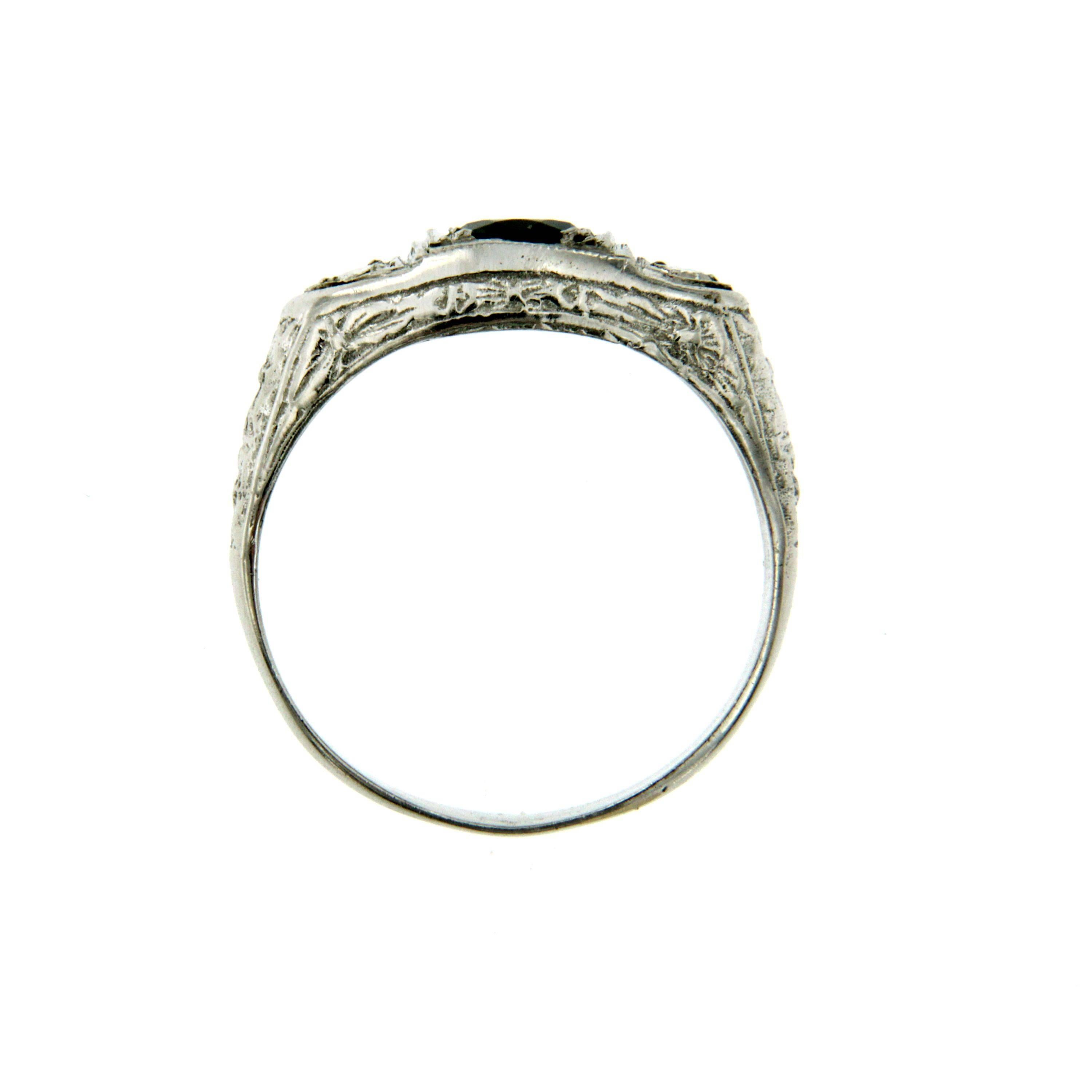Art Deco Three-Stone Diamond Sapphire Gold Ring 1